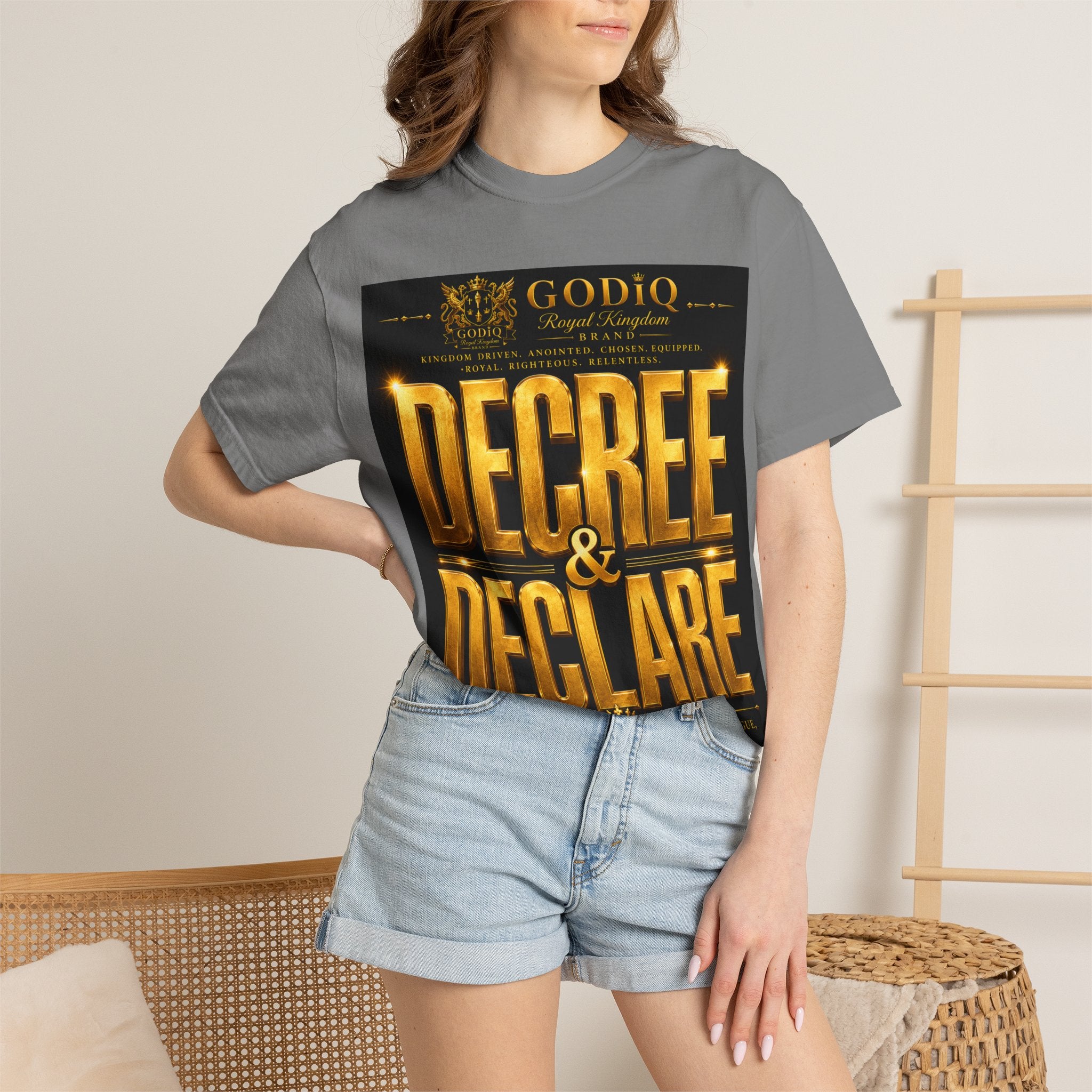 GODiQ Royal Kingdom™ Decree & Declare Christian T-Shirt – Premium Inspirational Faith Tee | "I Am Delivered, Healed, Renewed" Scripture Apparel | Comfort Colors 1717