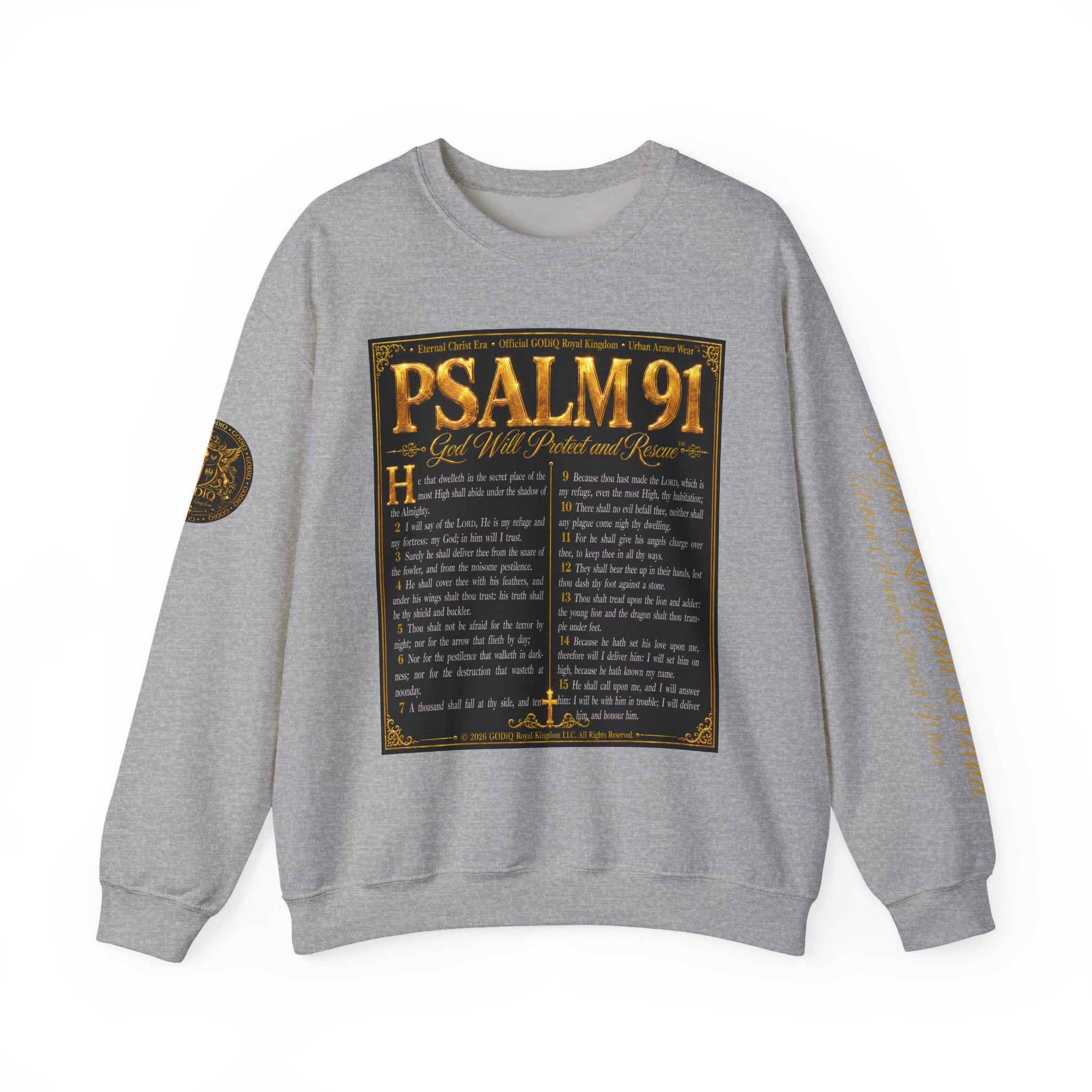 Psalm 91™ Crewneck Sweatshirt – "God's Promise of Divine Protection" Luxury Christian Pullover | Premium Faith Apparel | GODiQ Royal Kingdom™ Urban Armor Wear