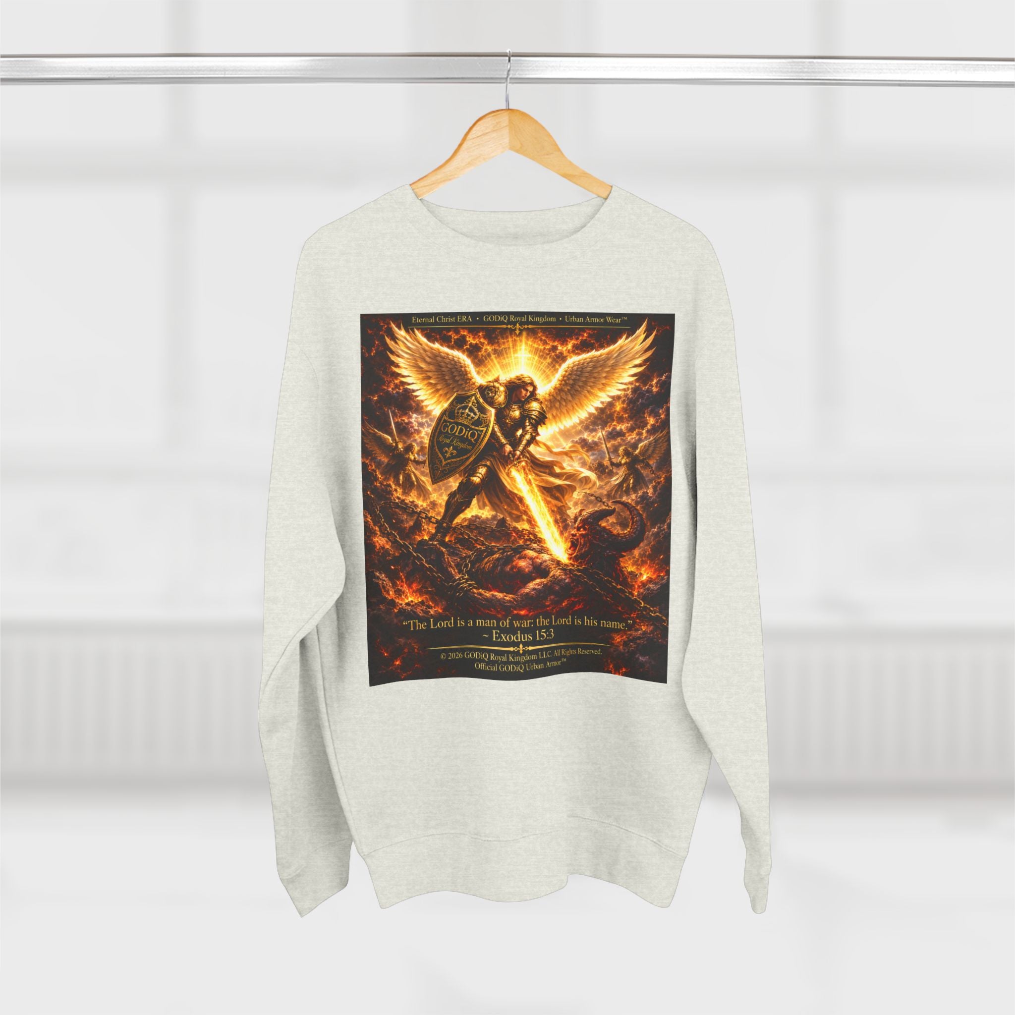 GODiQ™ Royal Kingdom Urban Armor™ "The Sword of the Spirit" Christian Crewneck Sweatshirt | Luxury Spiritual Warfare Graphic Sweatshirt | Premium Faith-Based Apparel