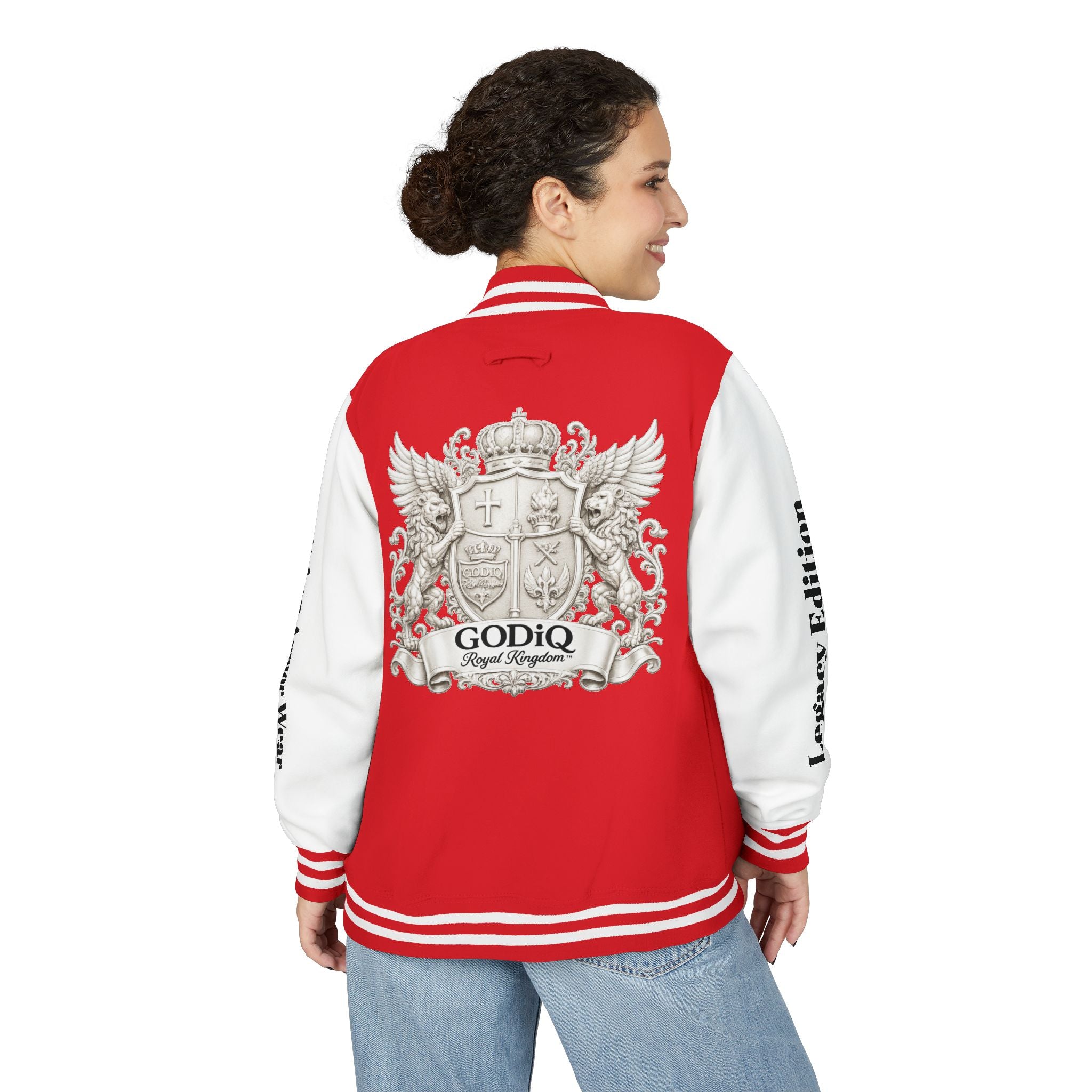 GODiQ Royal Kingdom™ Crest Letterman Jacket – Luxury Christian Varsity Jacket | Premium Heritage Streetwear | Urban Armor Wear™ Collegiate Bomber Coat