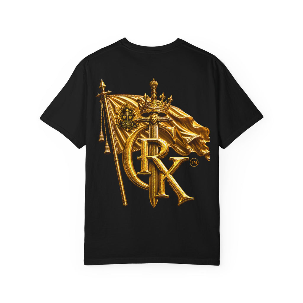GODiQ Royal Kingdom™ Royal Crest T-Shirt – Luxury Christian Coat of Arms Graphic Tee | Premium Garment-Dyed Faith Apparel | Regal Kingdom Streetwear