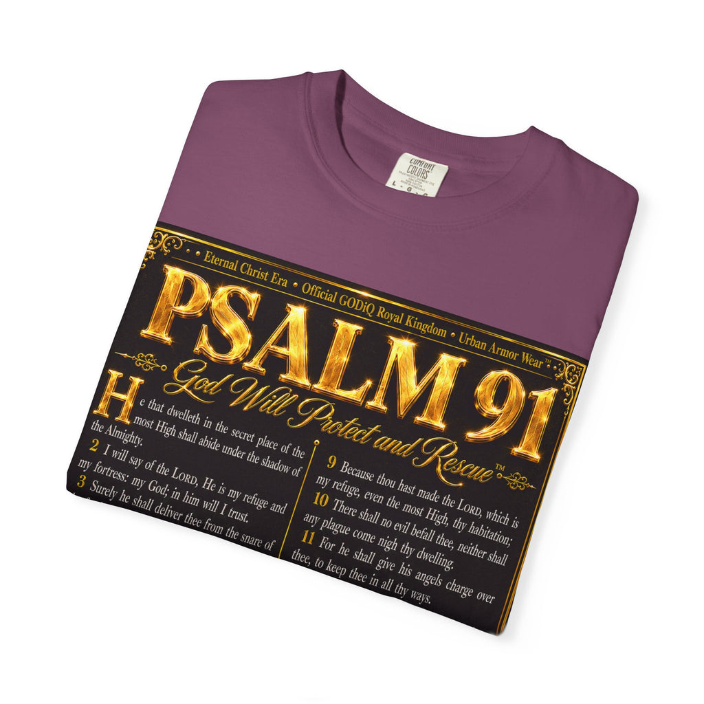 Psalm 91™ Christian Graphic T-Shirt – "God's Promise of Divine Protection" Luxury Garment-Dyed Scripture Tee | Premium Comfort Colors® 1717 | GODiQ Royal Kingdom™ Urban Armor Wear