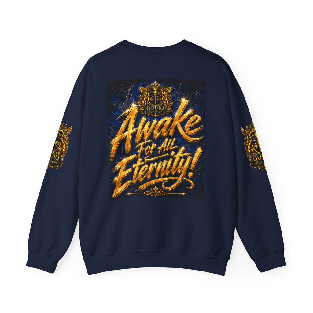 Consciousness Incarnate™ Crewneck Sweatshirt – Luxury Christian Graphic Sweatshirt | "Awake For All Eternity" Premium Kingdom Apparel | GODiQ Royal Kingdom™ Urban Armor Wear