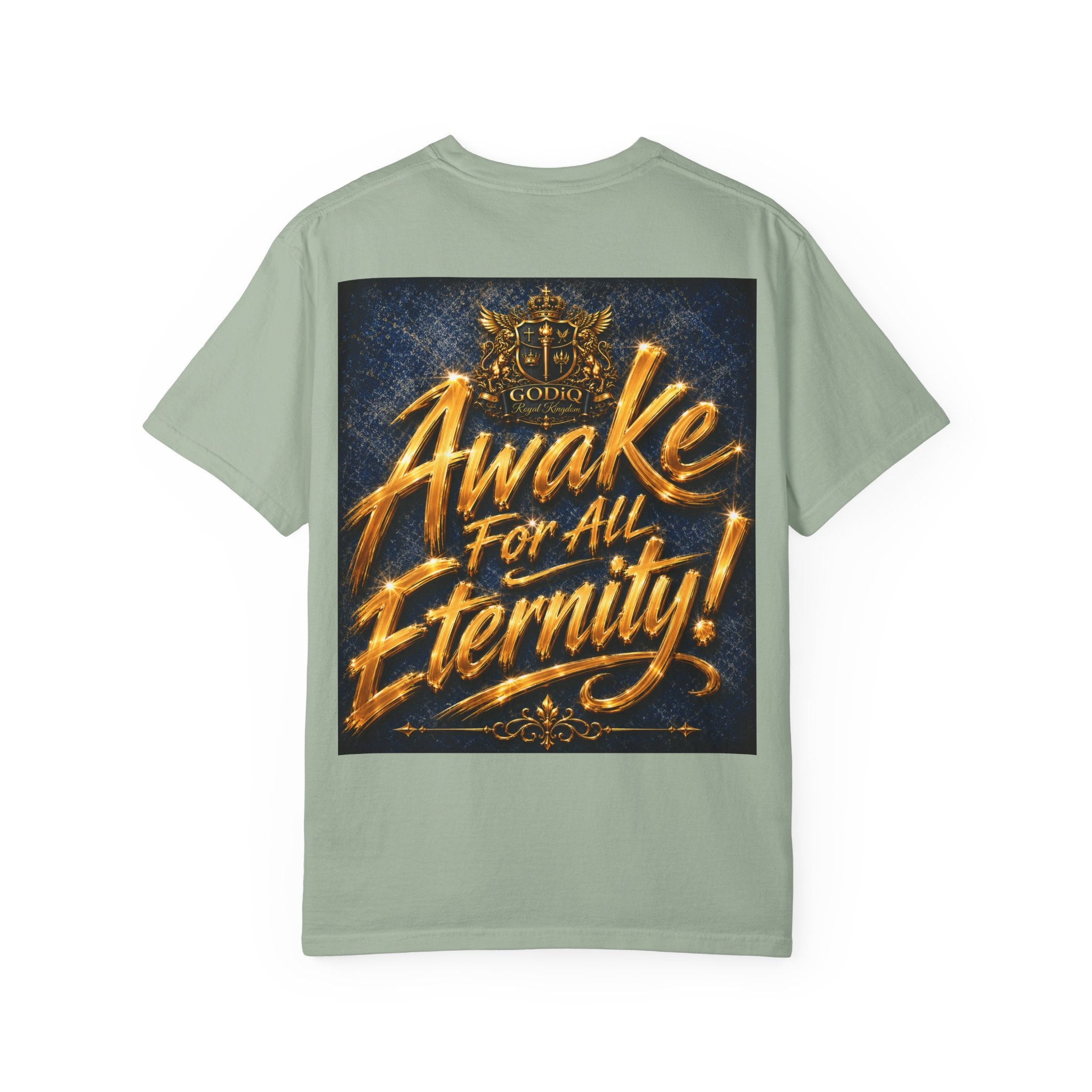 GODiQ Consciousness Incarnate™ Christian Graphic T-Shirt – Luxury Garment-Dyed Faith Apparel | "Awake For All Eternity!" Premium Heavyweight Tee | GODiQ Royal Kingdom™ Urban Armor Wear