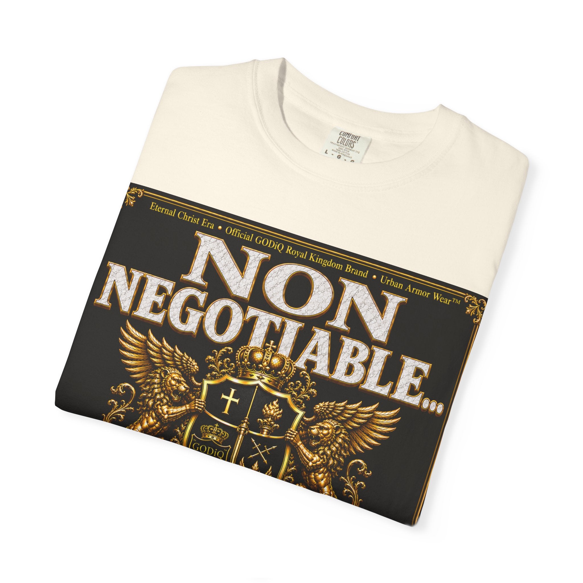 GODiQ™ Royal Kingdom Urban Armor Wear™ "NON NEGOTIABLE™: SOUL SOLD OUT FOR GOD™" Luxury Christian Graphic T-Shirt | Premium Faith Apparel | 24K Gold Heraldic Kingdom Statement Tee