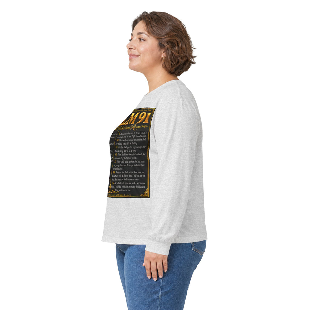 Psalm 91™ Long Sleeve Christian T-Shirt | God's Promise of Divine Protection | Premium Biblical Prayer Shirt | Luxury Faith-Based Scripture Apparel | GODiQ Royal Kingdom™ Urban Armor Wear