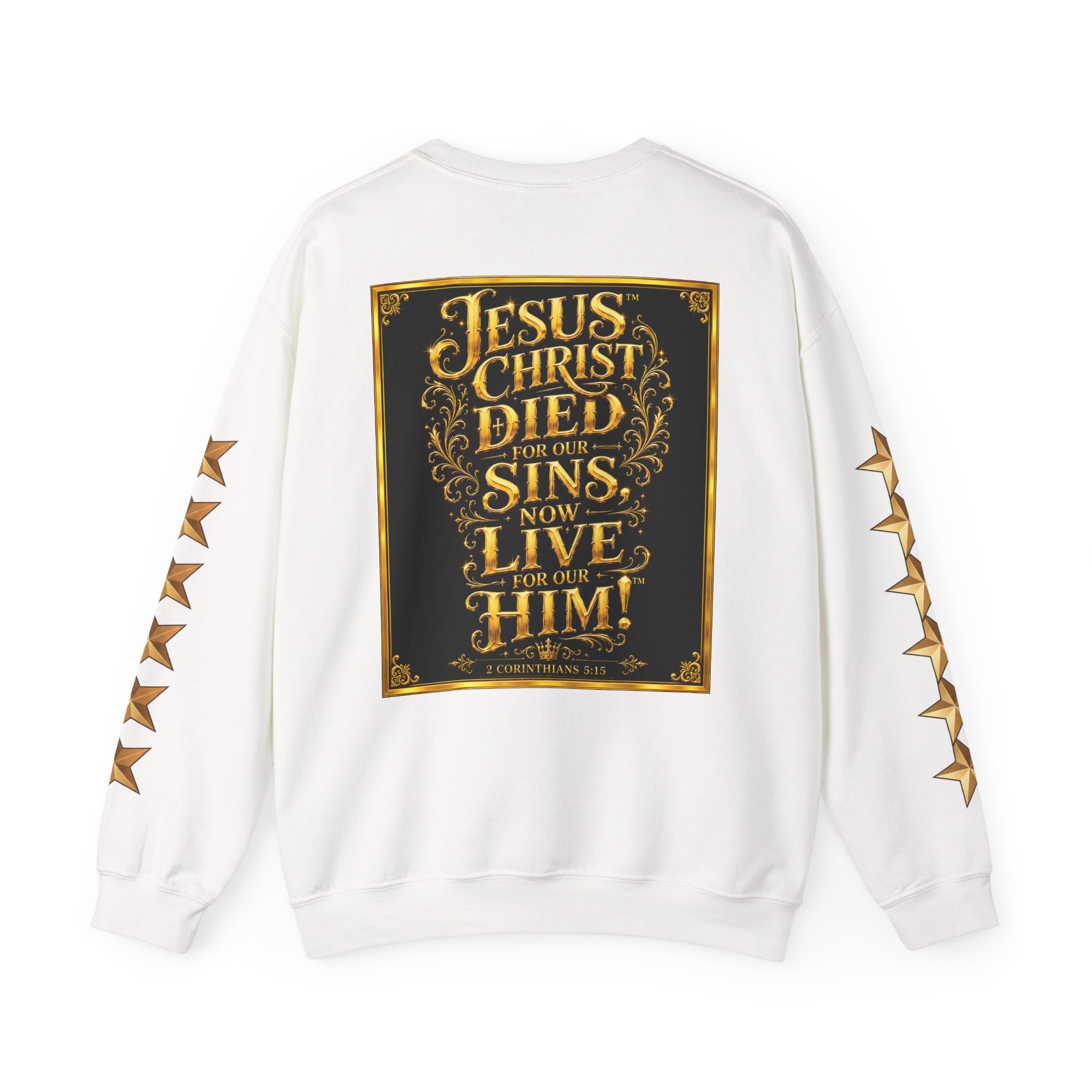 GODiQ Royal Kingdom™ Jesus Christ Died For Our Sins Crewneck Sweatshirt – Luxury 24K Gold Cross Christian Sweatshirt | Premium Faith Graphic Pullover | Religious Streetwear | Urban Armor Wear™
