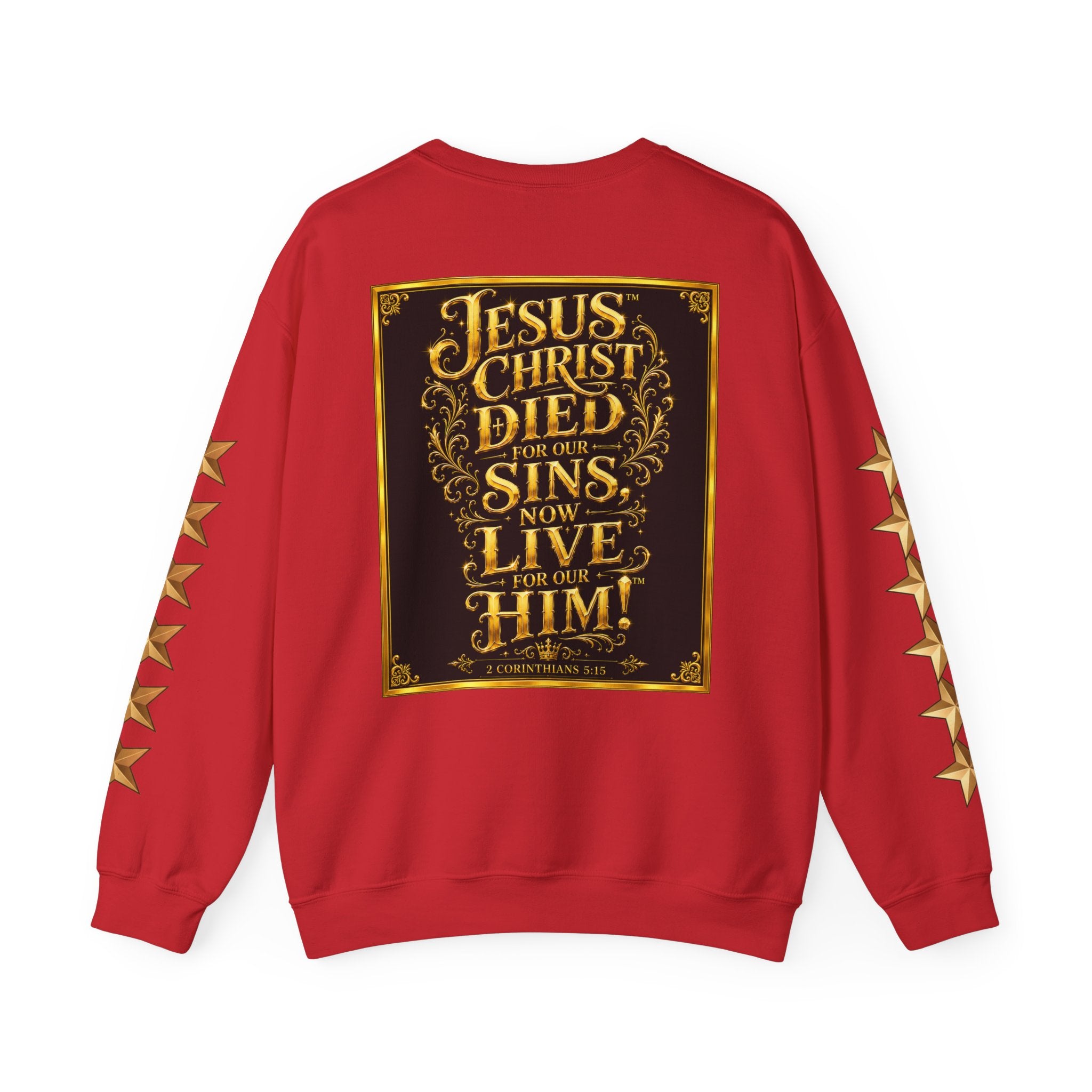 GODiQ Royal Kingdom™ Jesus Christ Died For Our Sins Crewneck Sweatshirt – Luxury 24K Gold Cross Christian Sweatshirt | Premium Faith Graphic Pullover | Religious Streetwear | Urban Armor Wear™