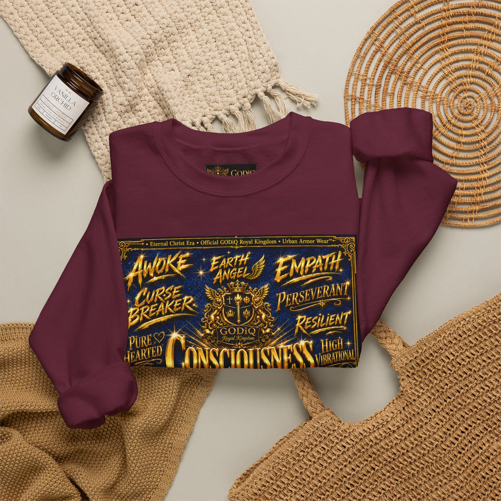 Consciousness Incarnate™ Crewneck Sweatshirt – Luxury Christian Graphic Sweatshirt | "Awake For All Eternity" Premium Kingdom Apparel | GODiQ Royal Kingdom™ Urban Armor Wear