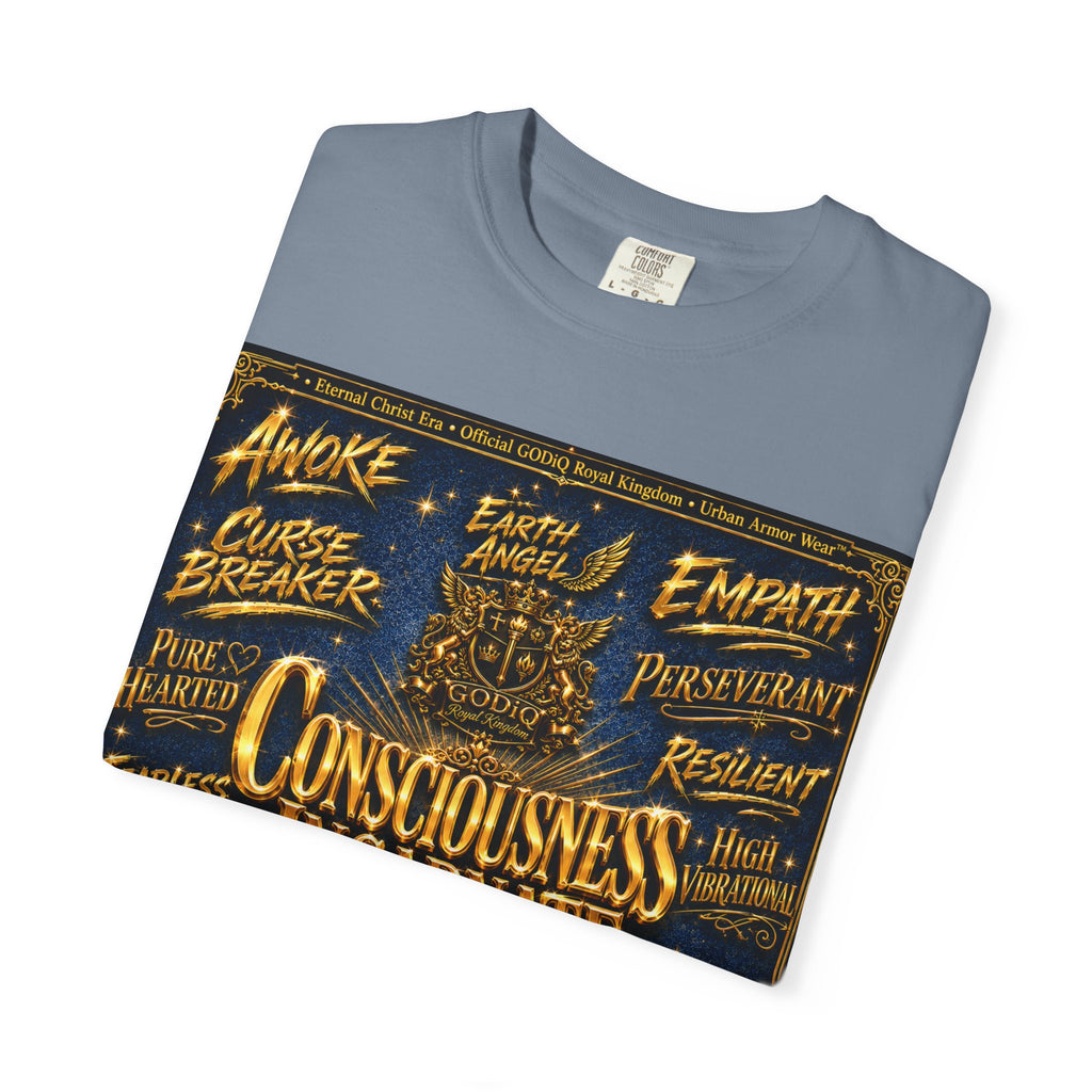 GODiQ Consciousness Incarnate™ Christian Graphic T-Shirt – Luxury Garment-Dyed Faith Apparel | "Awake For All Eternity!" Premium Heavyweight Tee | GODiQ Royal Kingdom™ Urban Armor Wear
