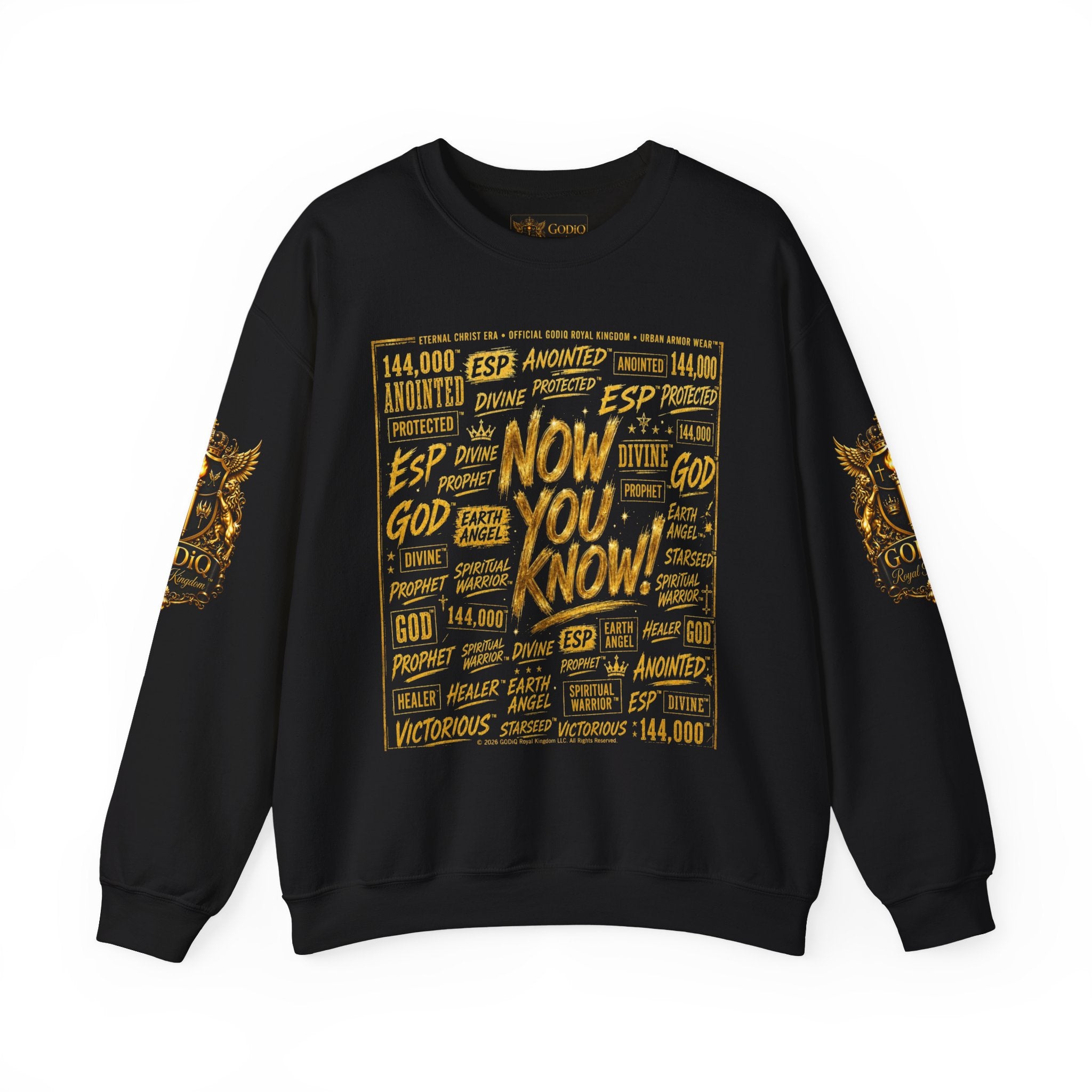 GODiQ Royal Kingdom™ Urban Armor Wear – "Now You Know" 18K Gold Graphic Unisex Crewneck Sweatshirt