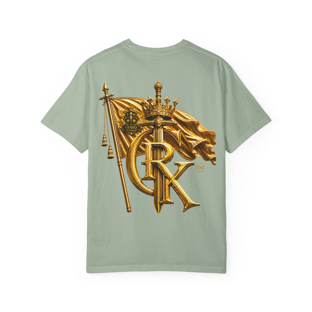 GODiQ Royal Kingdom™ Royal Crest T-Shirt – Luxury Christian Coat of Arms Graphic Tee | Premium Garment-Dyed Faith Apparel | Regal Kingdom Streetwear