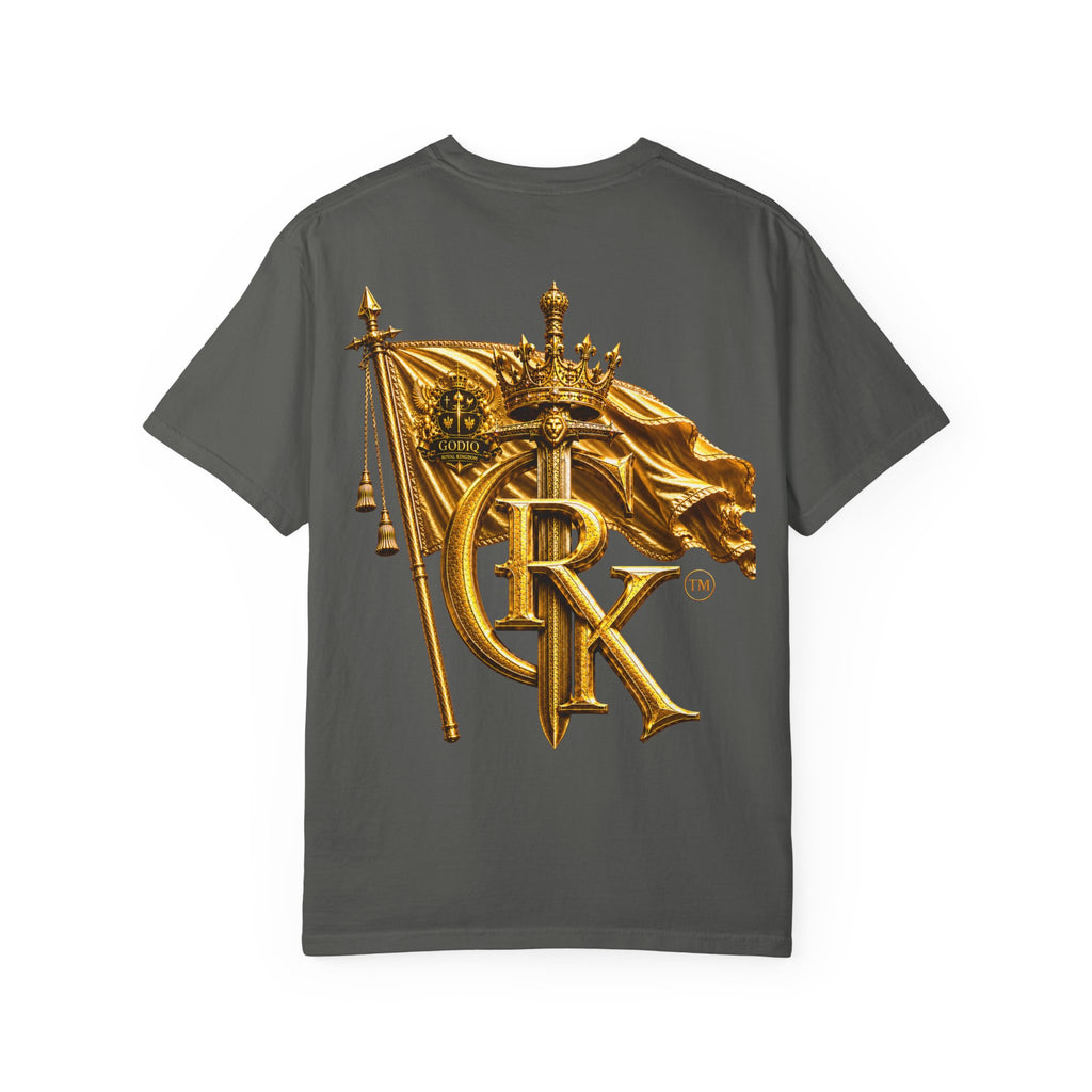 GODiQ Royal Kingdom™ Royal Crest T-Shirt – Luxury Christian Coat of Arms Graphic Tee | Premium Garment-Dyed Faith Apparel | Regal Kingdom Streetwear
