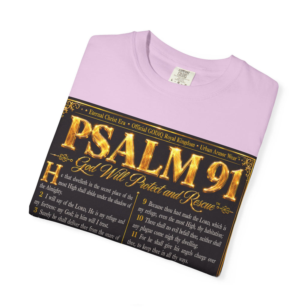 Psalm 91™ Christian Graphic T-Shirt – "God's Promise of Divine Protection" Luxury Garment-Dyed Scripture Tee | Premium Comfort Colors® 1717 | GODiQ Royal Kingdom™ Urban Armor Wear