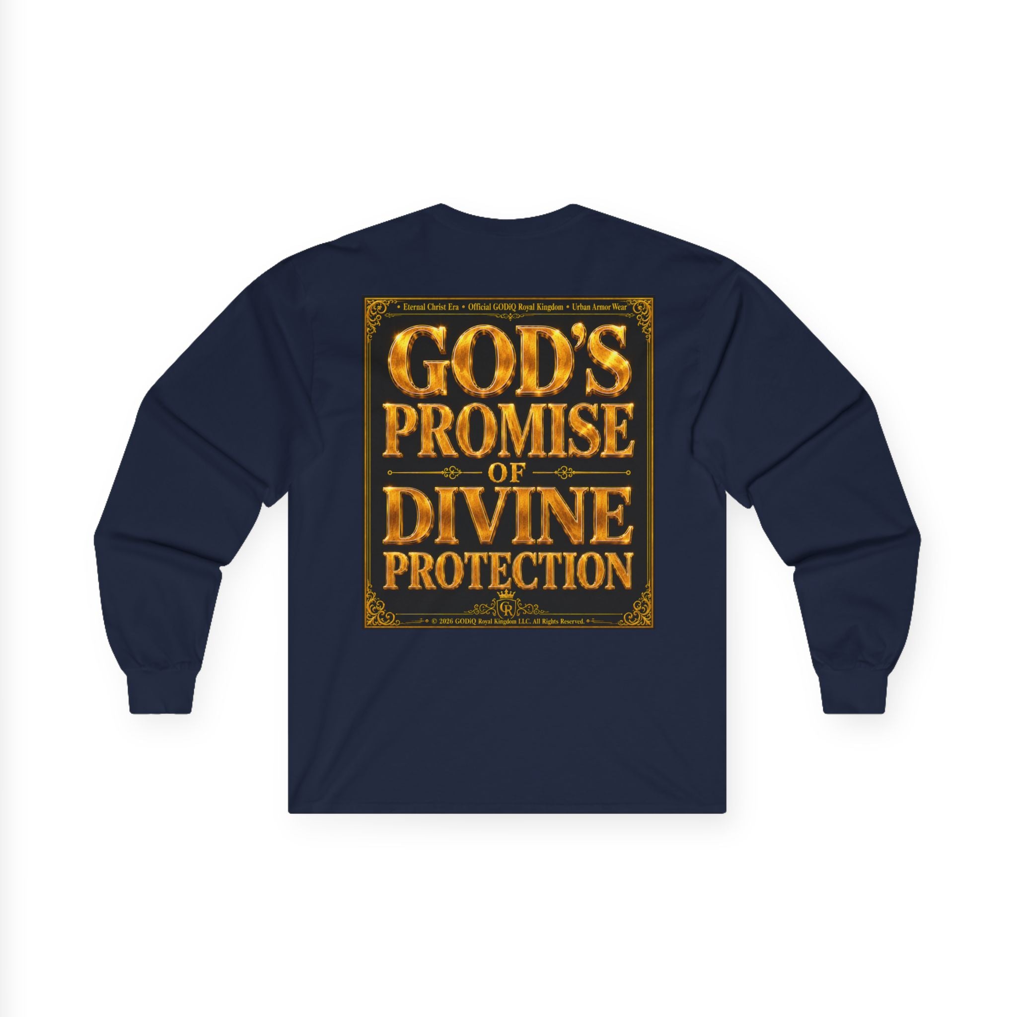 Psalm 91™ Long Sleeve Christian T-Shirt | God's Promise of Divine Protection | Premium Biblical Prayer Shirt | Luxury Faith-Based Scripture Apparel | GODiQ Royal Kingdom™ Urban Armor Wear