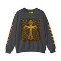 GODiQ Royal Kingdom™ Jesus Christ Died For Our Sins Crewneck Sweatshirt – Luxury 24K Gold Cross Christian Sweatshirt | Premium Faith Graphic Pullover | Religious Streetwear | Urban Armor Wear™
