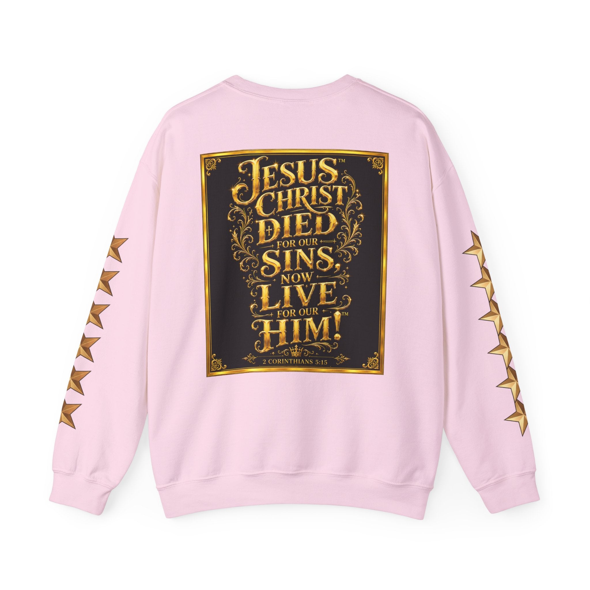 GODiQ Royal Kingdom™ Jesus Christ Died For Our Sins Crewneck Sweatshirt – Luxury 24K Gold Cross Christian Sweatshirt | Premium Faith Graphic Pullover | Religious Streetwear | Urban Armor Wear™