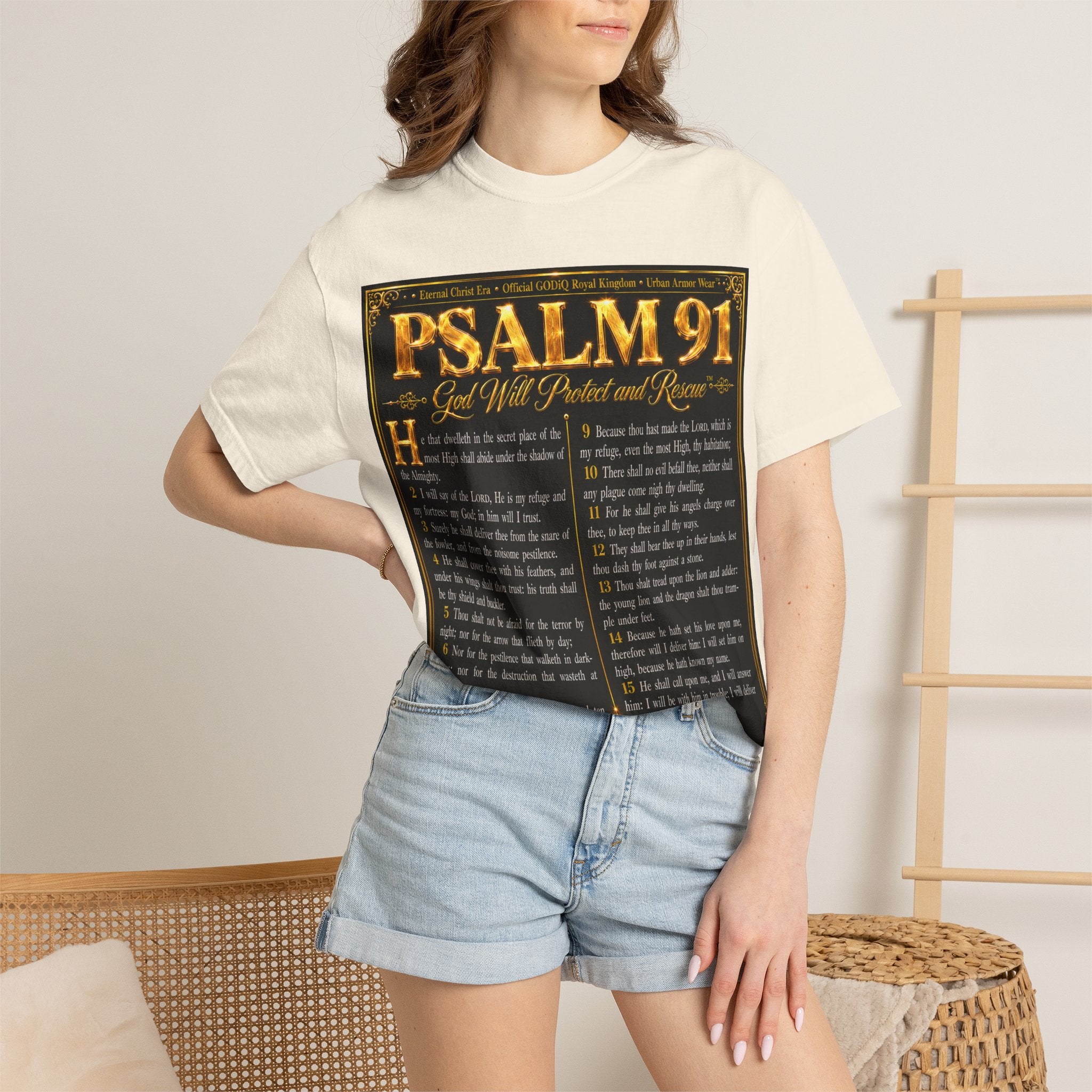 Psalm 91™ Christian Graphic T-Shirt – "God's Promise of Divine Protection" Luxury Garment-Dyed Scripture Tee | Premium Comfort Colors® 1717 | GODiQ Royal Kingdom™ Urban Armor Wear
