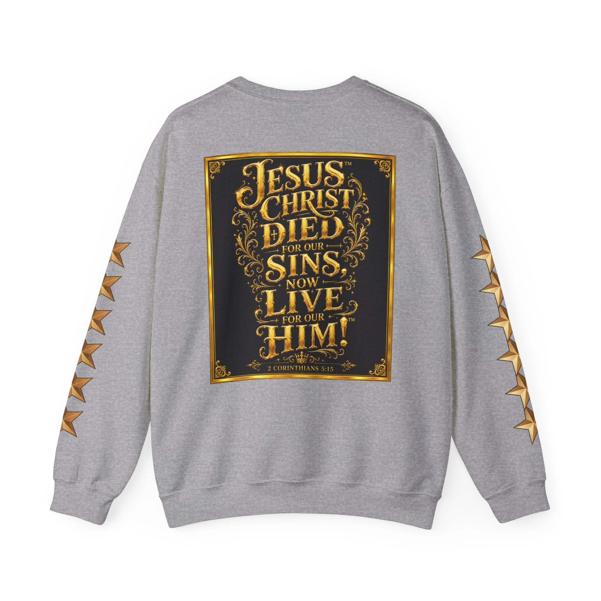 GODiQ Royal Kingdom™ Jesus Christ Died For Our Sins Crewneck Sweatshirt – Luxury 24K Gold Cross Christian Sweatshirt | Premium Faith Graphic Pullover | Religious Streetwear | Urban Armor Wear™
