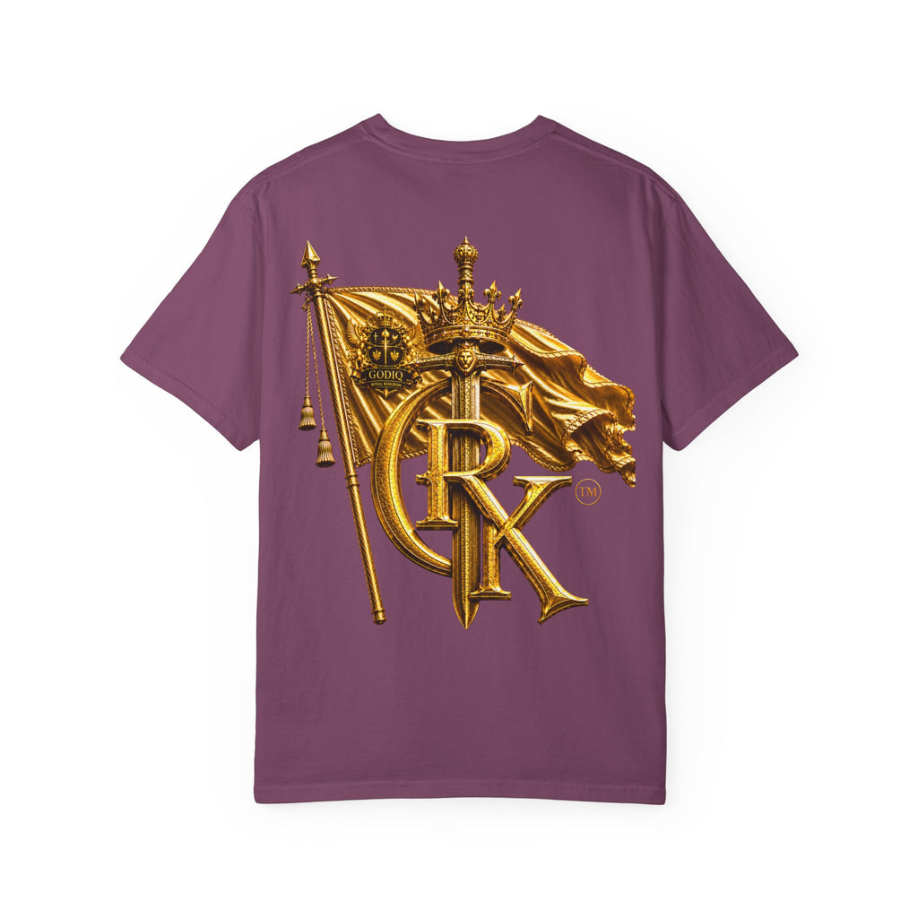 GODiQ Royal Kingdom™ Royal Crest T-Shirt – Luxury Christian Coat of Arms Graphic Tee | Premium Garment-Dyed Faith Apparel | Regal Kingdom Streetwear