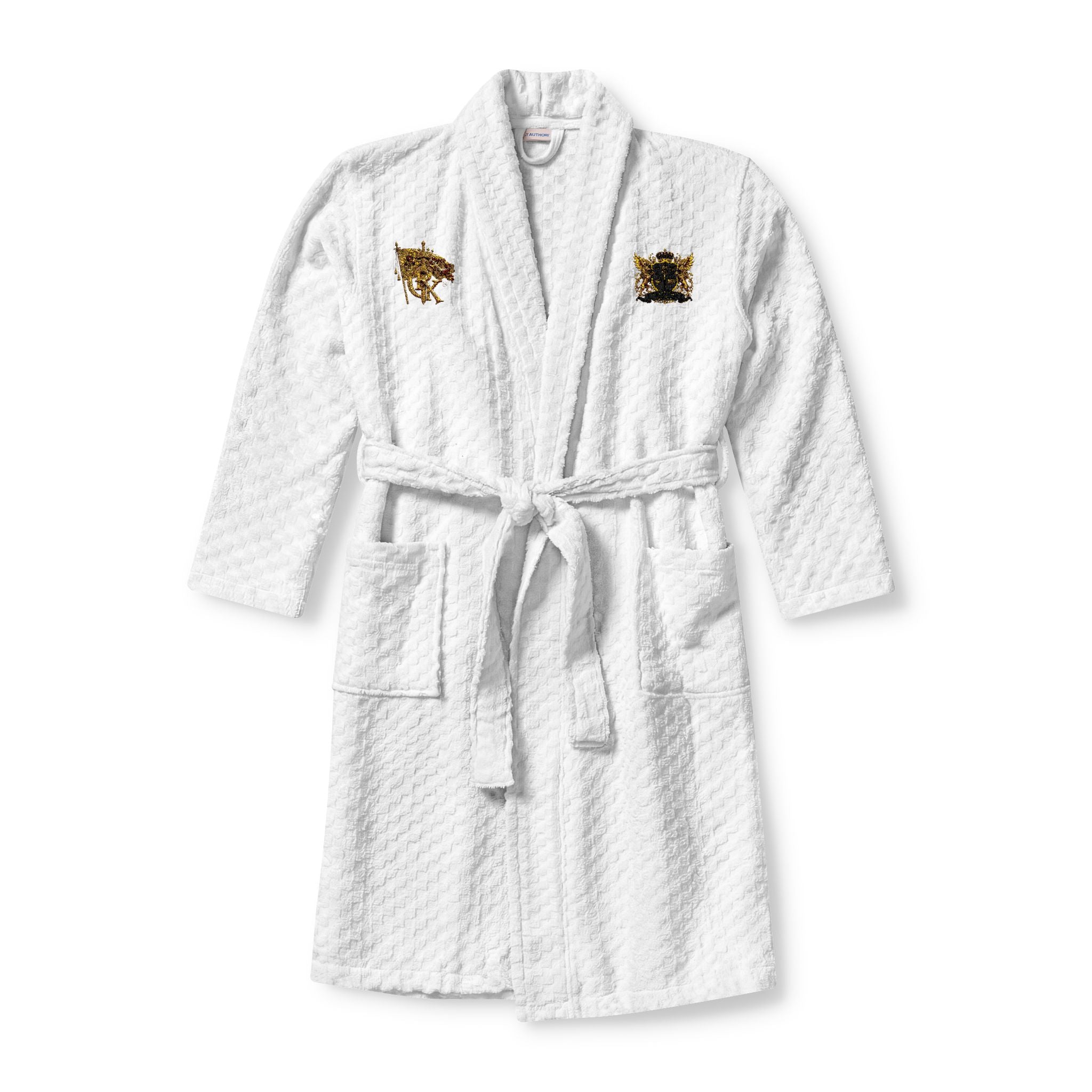 GODiQ Royal Kingdom™ Embroidered Terry Shawl Robe – Luxury Cotton Spa Bathrobe with Signature Crest | Premium Christian Monogram Hotel Robe | Unisex Adult Loungewear