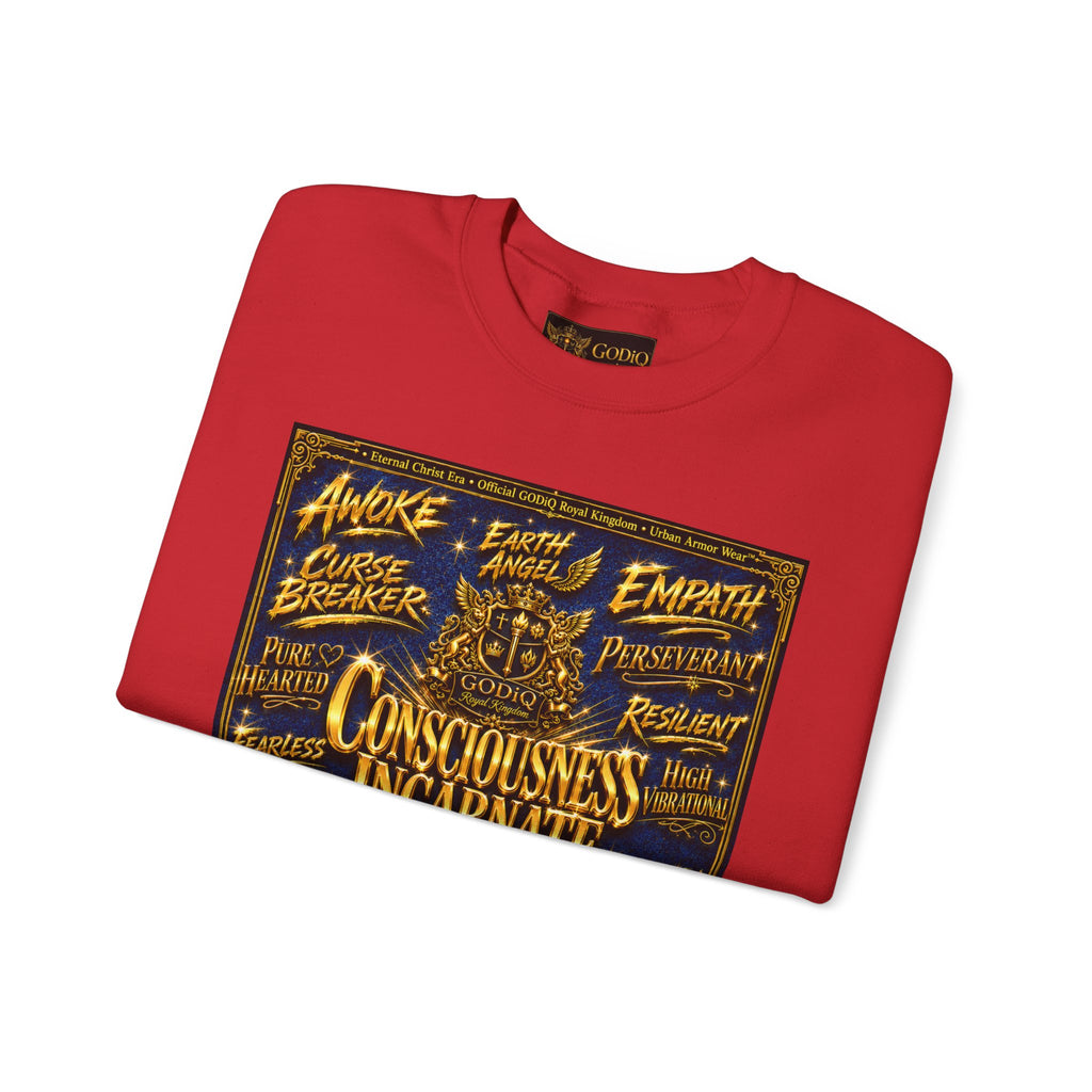 Consciousness Incarnate™ Crewneck Sweatshirt – Luxury Christian Graphic Sweatshirt | "Awake For All Eternity" Premium Kingdom Apparel | GODiQ Royal Kingdom™ Urban Armor Wear