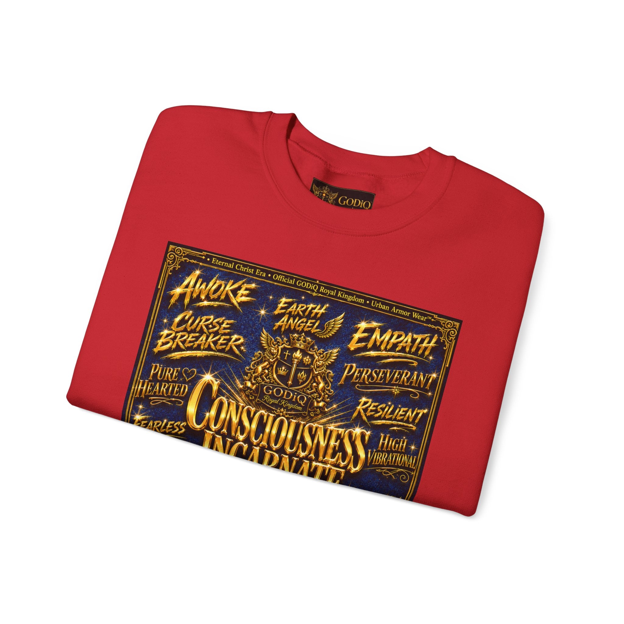Consciousness Incarnate™ Crewneck Sweatshirt – Luxury Christian Graphic Sweatshirt | "Awake For All Eternity" Premium Kingdom Apparel | GODiQ Royal Kingdom™ Urban Armor Wear