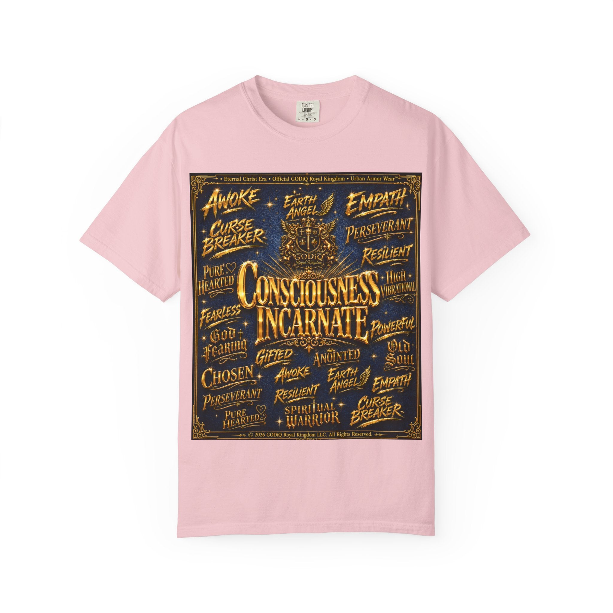 GODiQ Consciousness Incarnate™ Christian Graphic T-Shirt – Luxury Garment-Dyed Faith Apparel | "Awake For All Eternity!" Premium Heavyweight Tee | GODiQ Royal Kingdom™ Urban Armor Wear