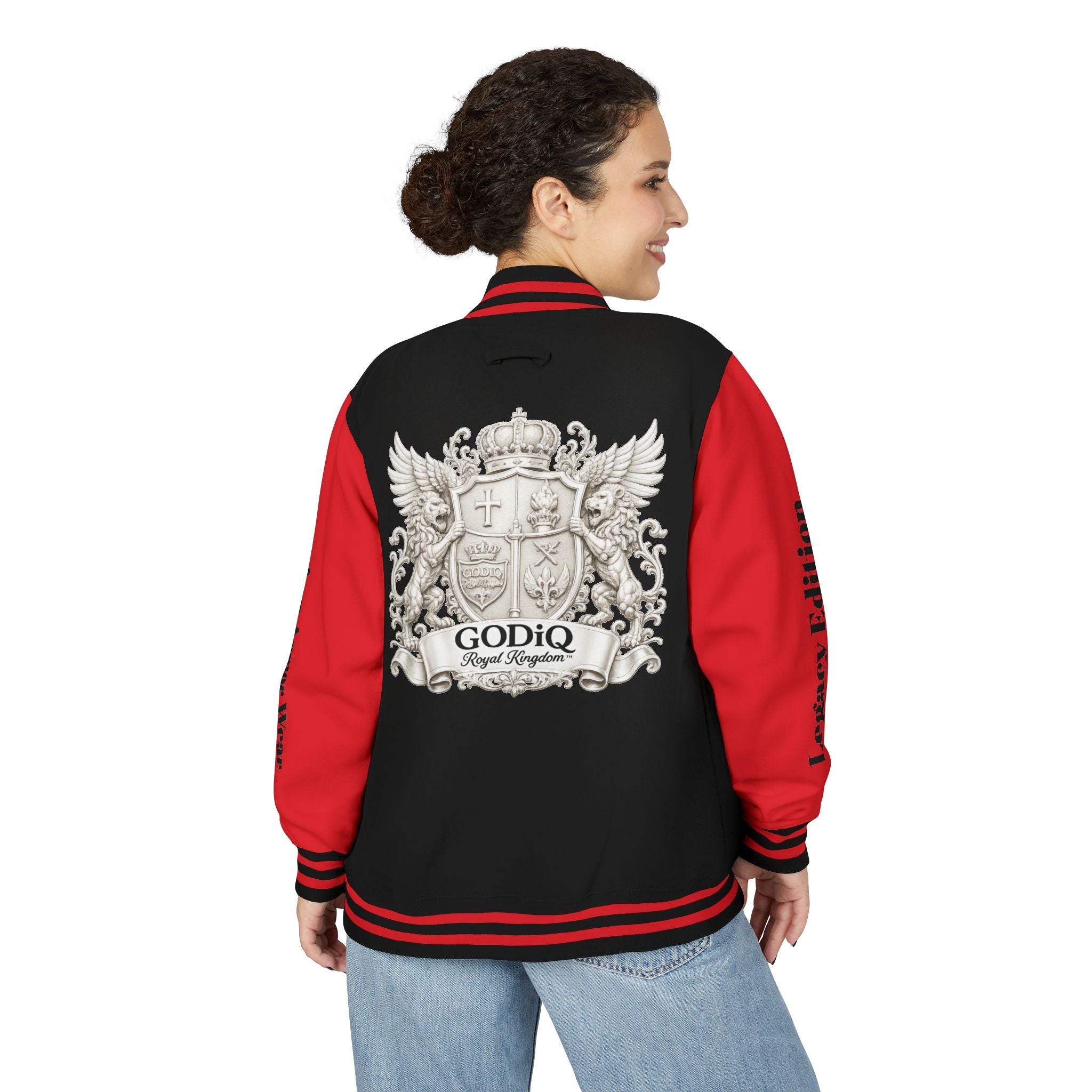 GODiQ Royal Kingdom™ Crest Letterman Jacket – Luxury Christian Varsity Jacket | Premium Heritage Streetwear | Urban Armor Wear™ Collegiate Bomber Coat