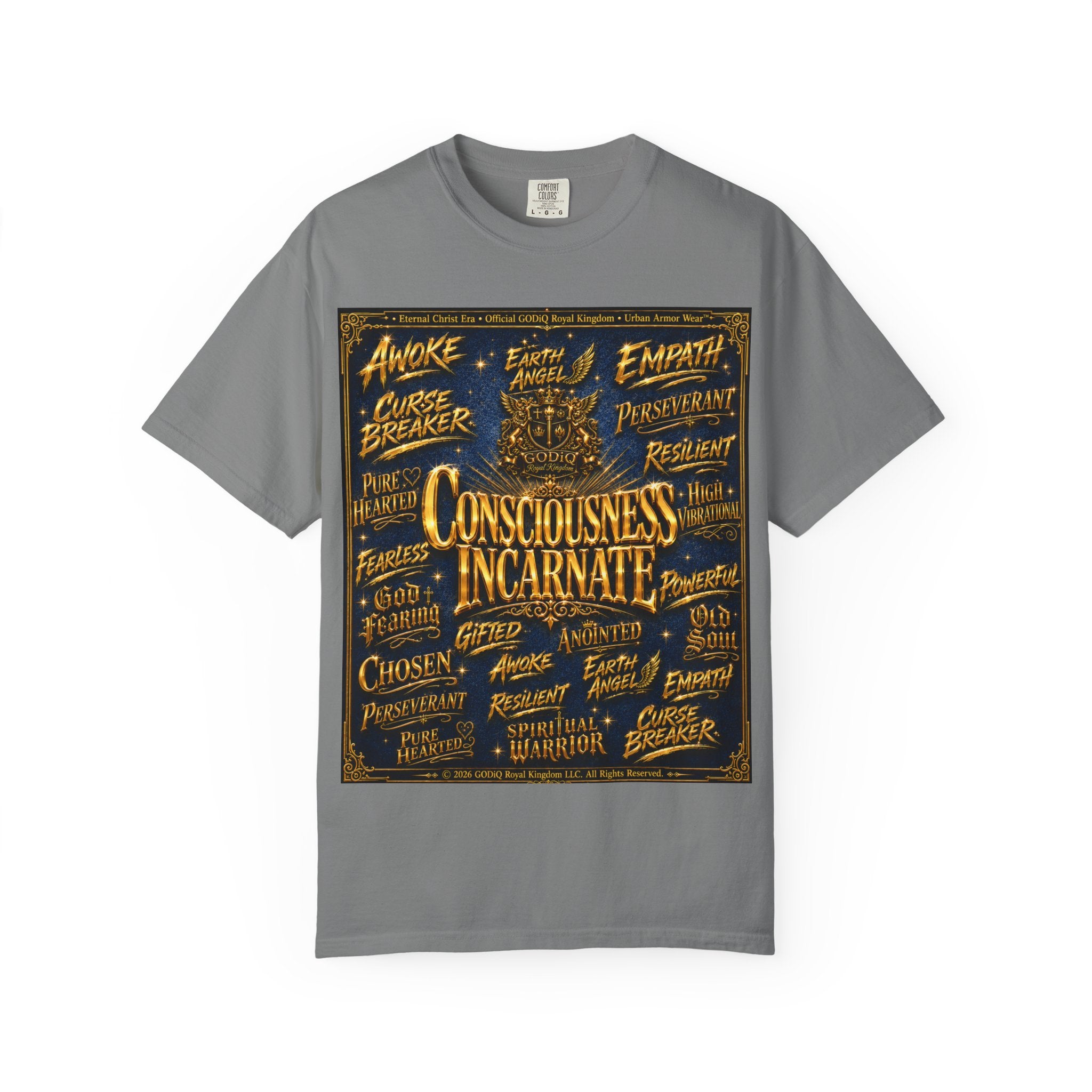 GODiQ Consciousness Incarnate™ Christian Graphic T-Shirt – Luxury Garment-Dyed Faith Apparel | "Awake For All Eternity!" Premium Heavyweight Tee | GODiQ Royal Kingdom™ Urban Armor Wear