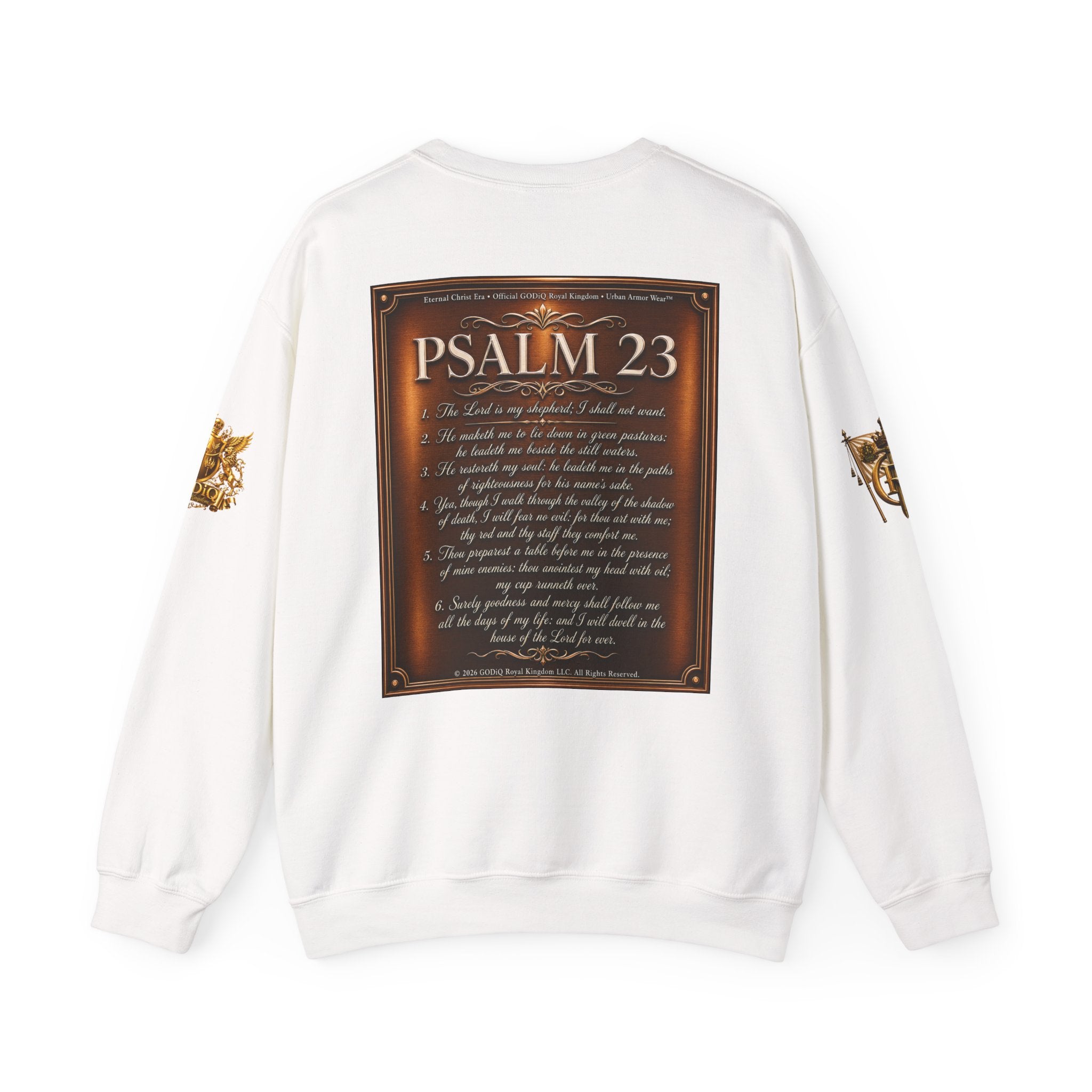 GZUS™ Psalm 23 Crewneck Sweatshirt – Luxury Christian Faith Sweatshirt | Jesus Graphic Pullover | Psalm 23 Scripture Sweatshirt | GODiQ Royal Kingdom™ Urban Armor Wear