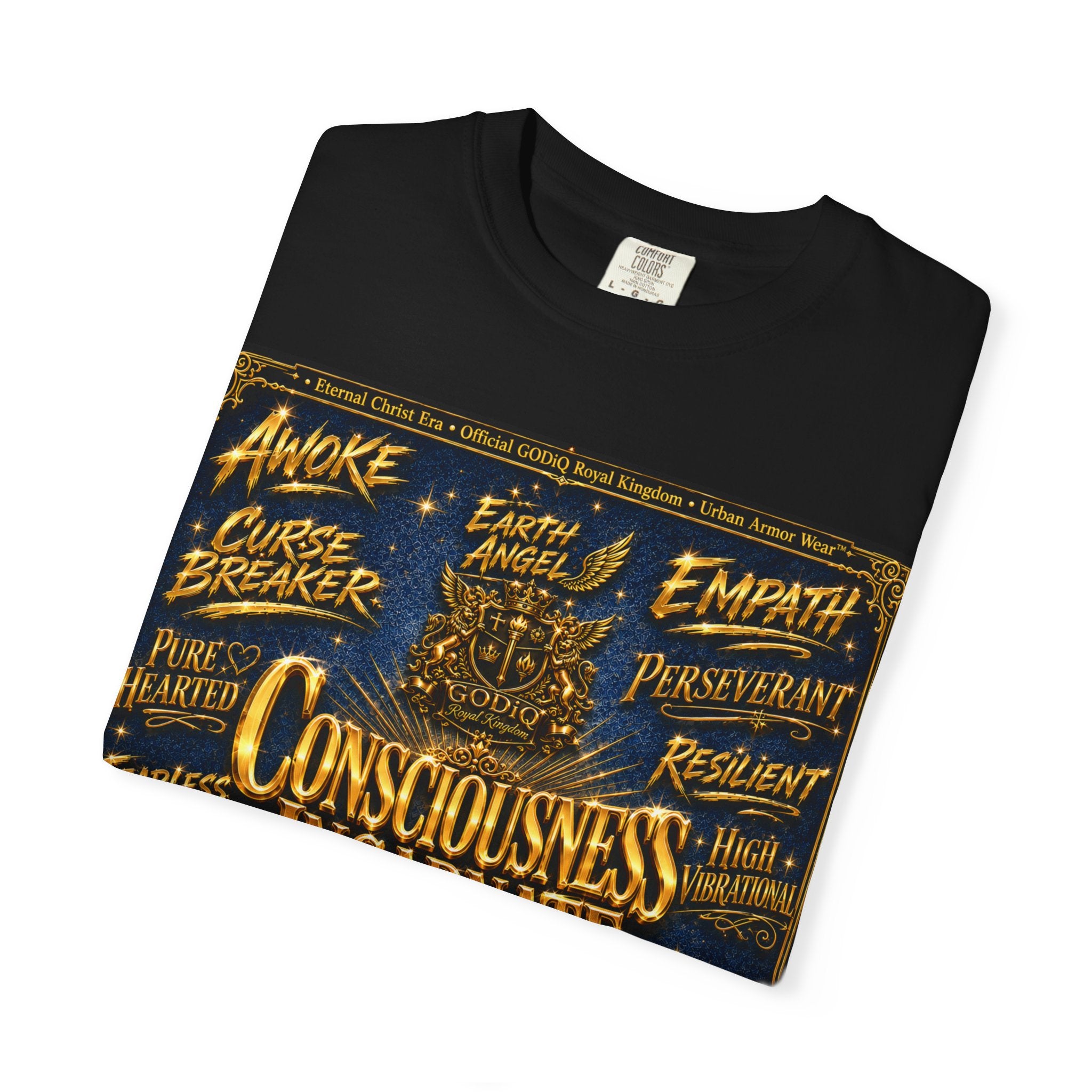 GODiQ Consciousness Incarnate™ Christian Graphic T-Shirt – Luxury Garment-Dyed Faith Apparel | "Awake For All Eternity!" Premium Heavyweight Tee | GODiQ Royal Kingdom™ Urban Armor Wear