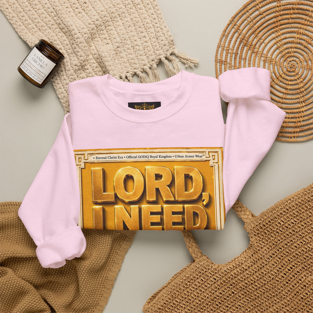 GODiQ Royal Kingdom™ "Lord I Need You Right Now" Crewneck Sweatshirt | Luxury Christian Graphic Sweatshirt | Premium Faith Streetwear | Gold Script Gospel Apparel