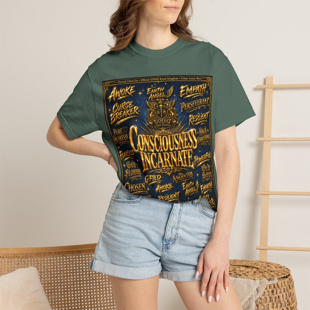 GODiQ Consciousness Incarnate™ Christian Graphic T-Shirt – Luxury Garment-Dyed Faith Apparel | "Awake For All Eternity!" Premium Heavyweight Tee | GODiQ Royal Kingdom™ Urban Armor Wear