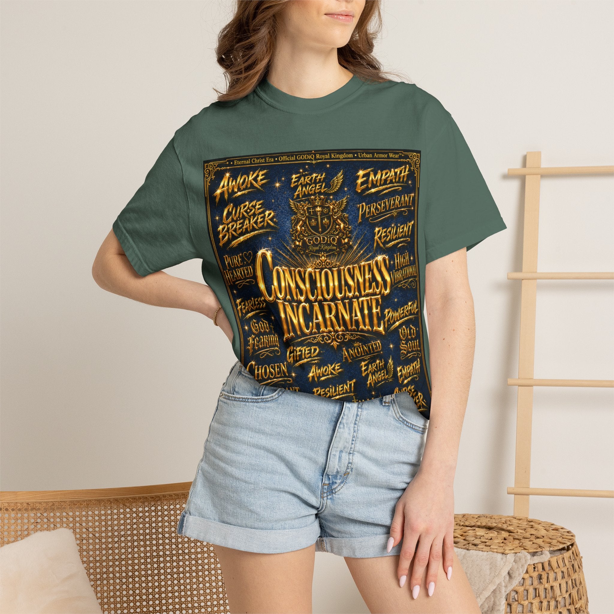 GODiQ Consciousness Incarnate™ Christian Graphic T-Shirt – Luxury Garment-Dyed Faith Apparel | "Awake For All Eternity!" Premium Heavyweight Tee | GODiQ Royal Kingdom™ Urban Armor Wear