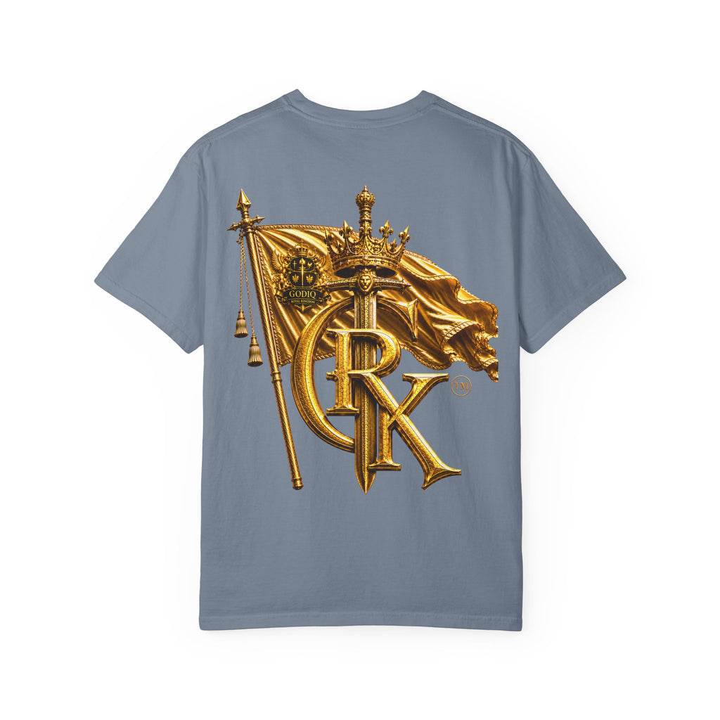 GODiQ Royal Kingdom™ Royal Crest T-Shirt – Luxury Christian Coat of Arms Graphic Tee | Premium Garment-Dyed Faith Apparel | Regal Kingdom Streetwear