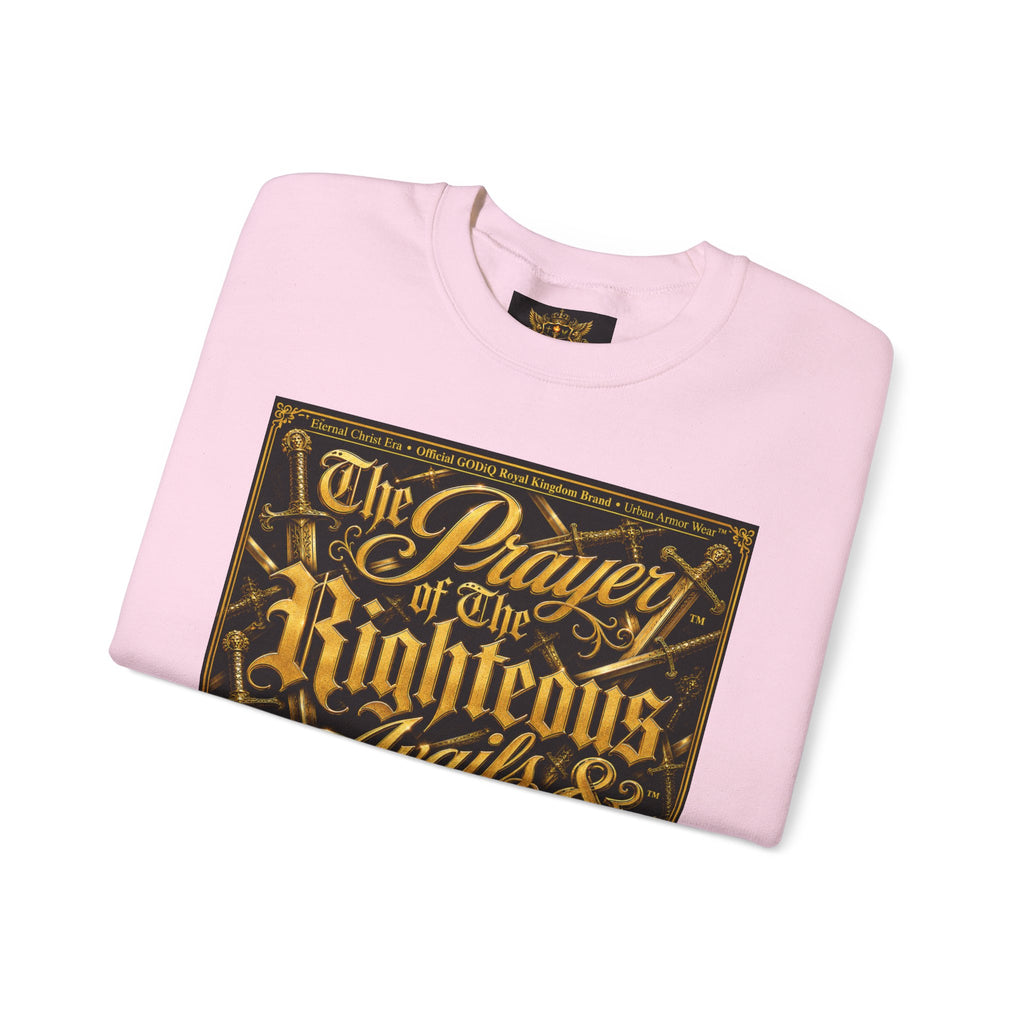 Prayer of the Righteous™ Crewneck Sweatshirt — James 5 Faith Graphic | Luxury Christian Streetwear | GODiQ Royal Kingdom™ Urban Armor Wear™