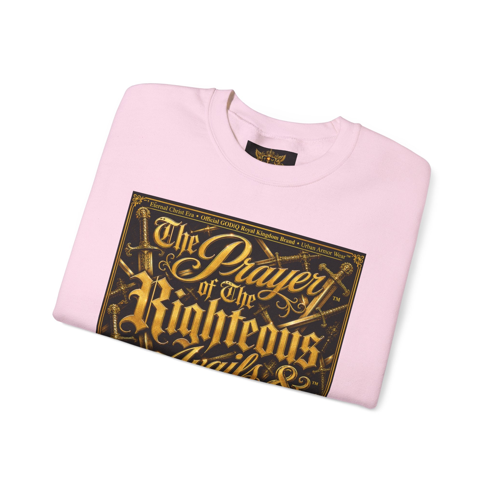 Prayer of the Righteous™ Crewneck Sweatshirt — James 5 Faith Graphic | Luxury Christian Streetwear | GODiQ Royal Kingdom™ Urban Armor Wear™
