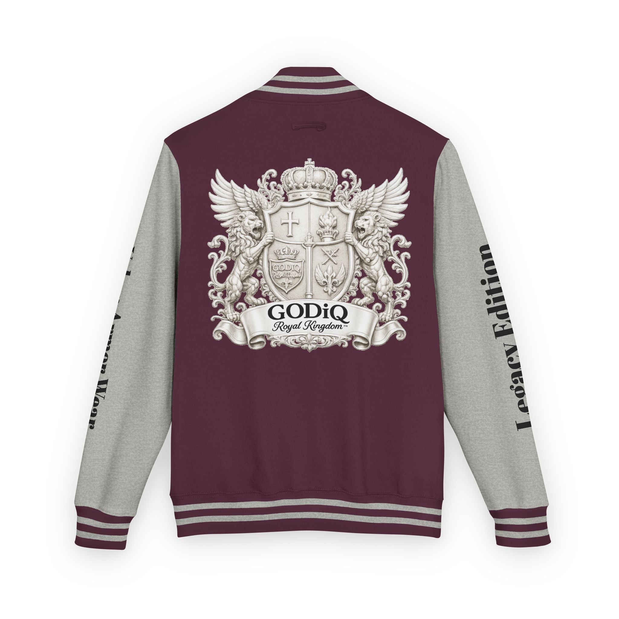 GODiQ Royal Kingdom™ Crest Letterman Jacket – Luxury Christian Varsity Jacket | Premium Heritage Streetwear | Urban Armor Wear™ Collegiate Bomber Coat