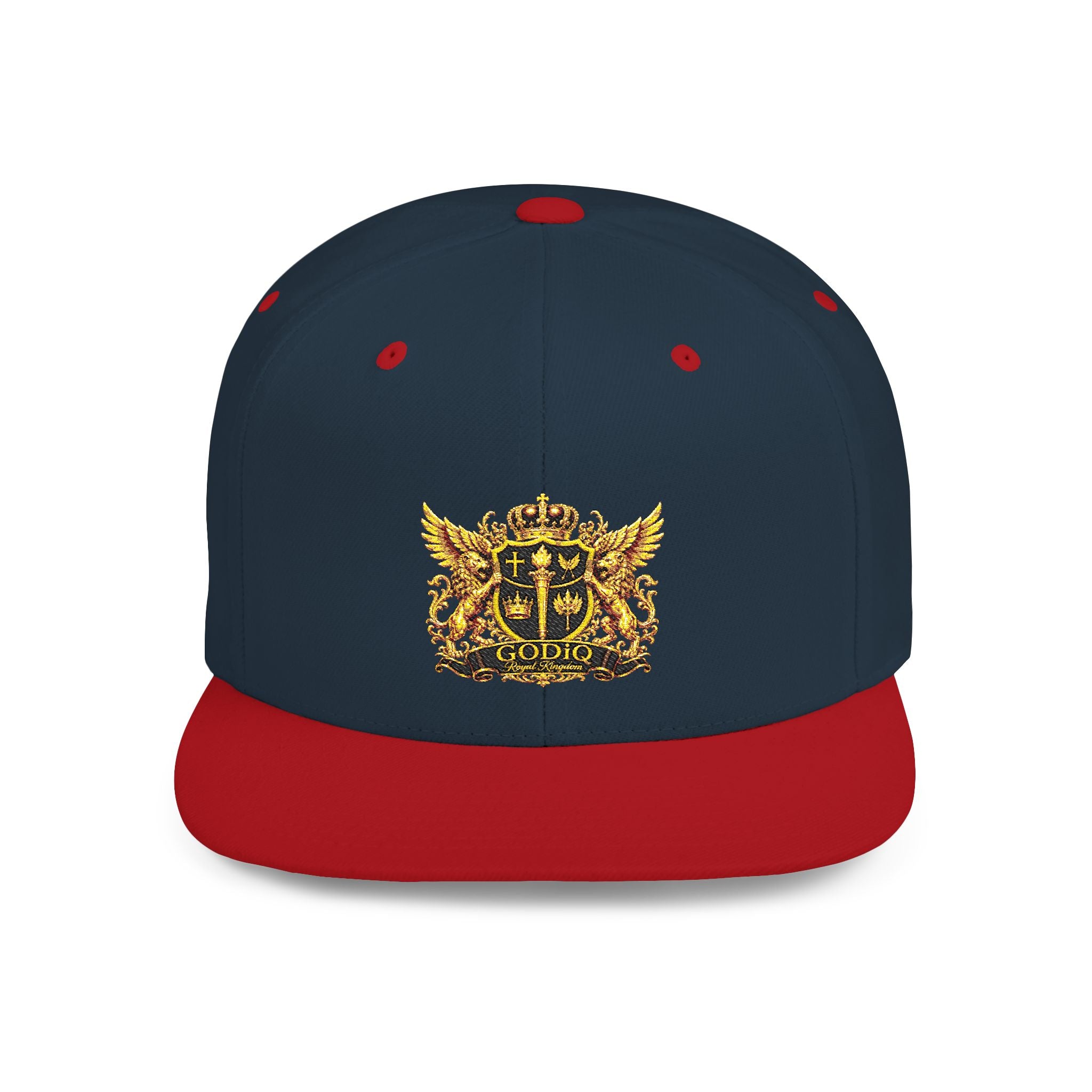 GODiQ Royal Kingdom™ Gold Crest Flat Bill Snapback Hat – Premium Embroidered Christian Heraldic Cap | Luxury Faith-Inspired Streetwear | Urban Armor™ Collection