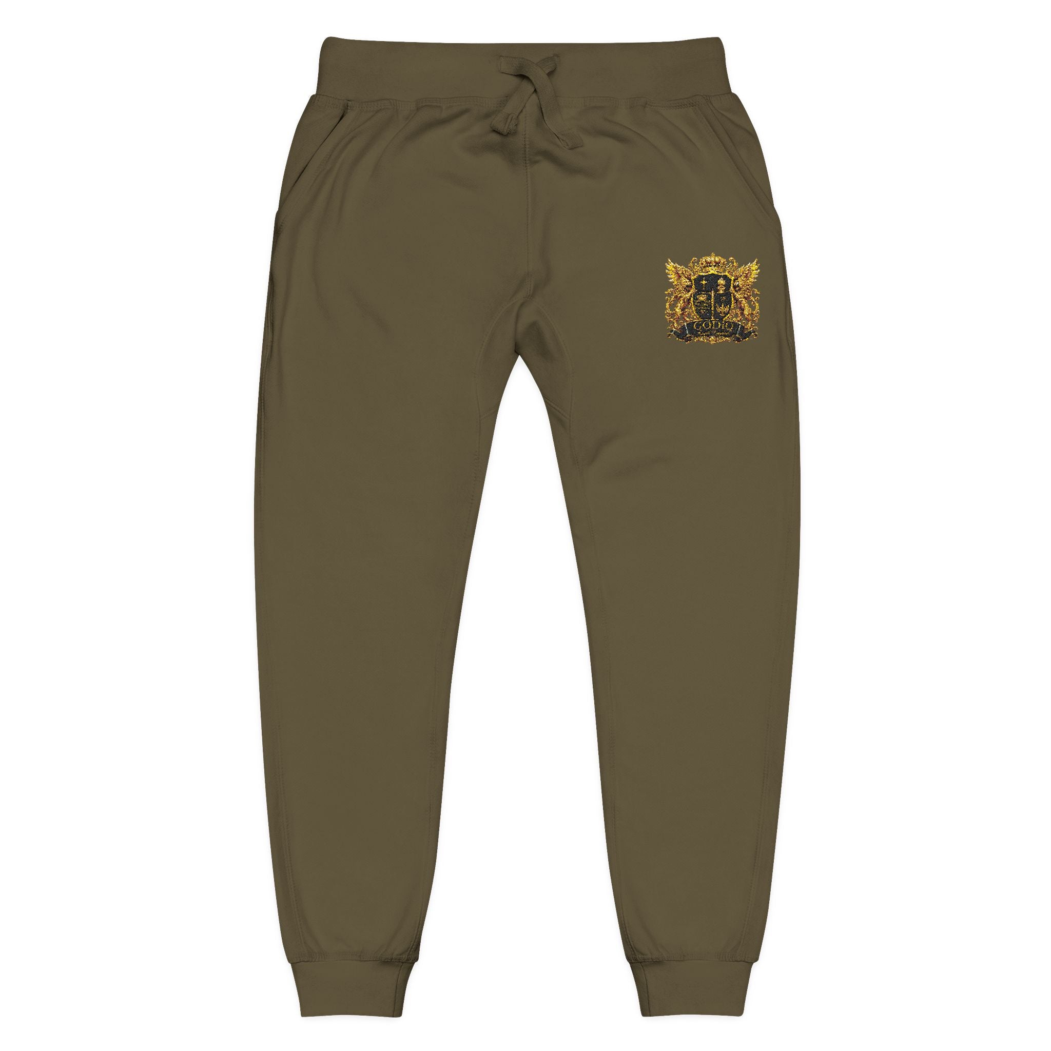 GODiQ Royal Kingdom™ CRK Sovereign Crest Embroidered Fleece Joggers – Luxury Christian Sweatpants | Premium Gold Crown Sword Logo | Kingdom Lifestyle Apparel