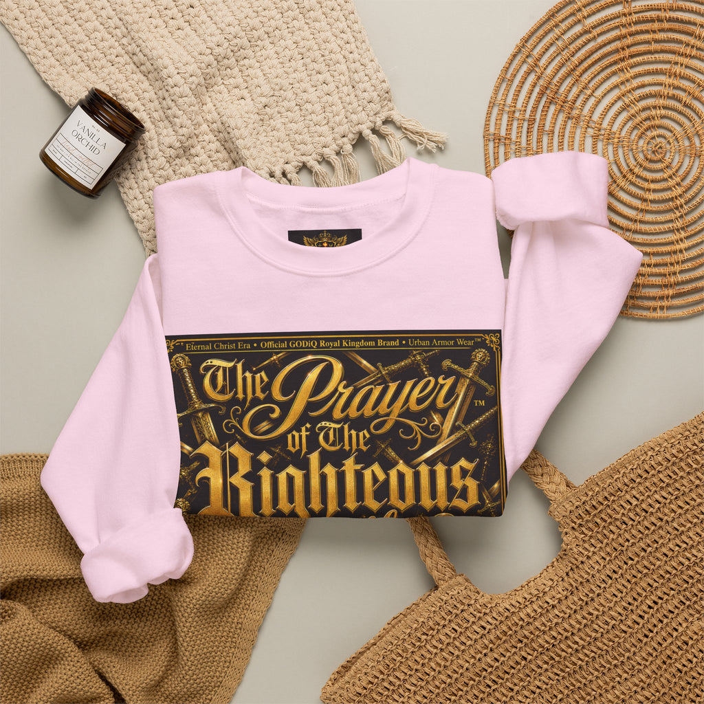 Prayer of the Righteous™ Crewneck Sweatshirt — James 5 Faith Graphic | Luxury Christian Streetwear | GODiQ Royal Kingdom™ Urban Armor Wear™