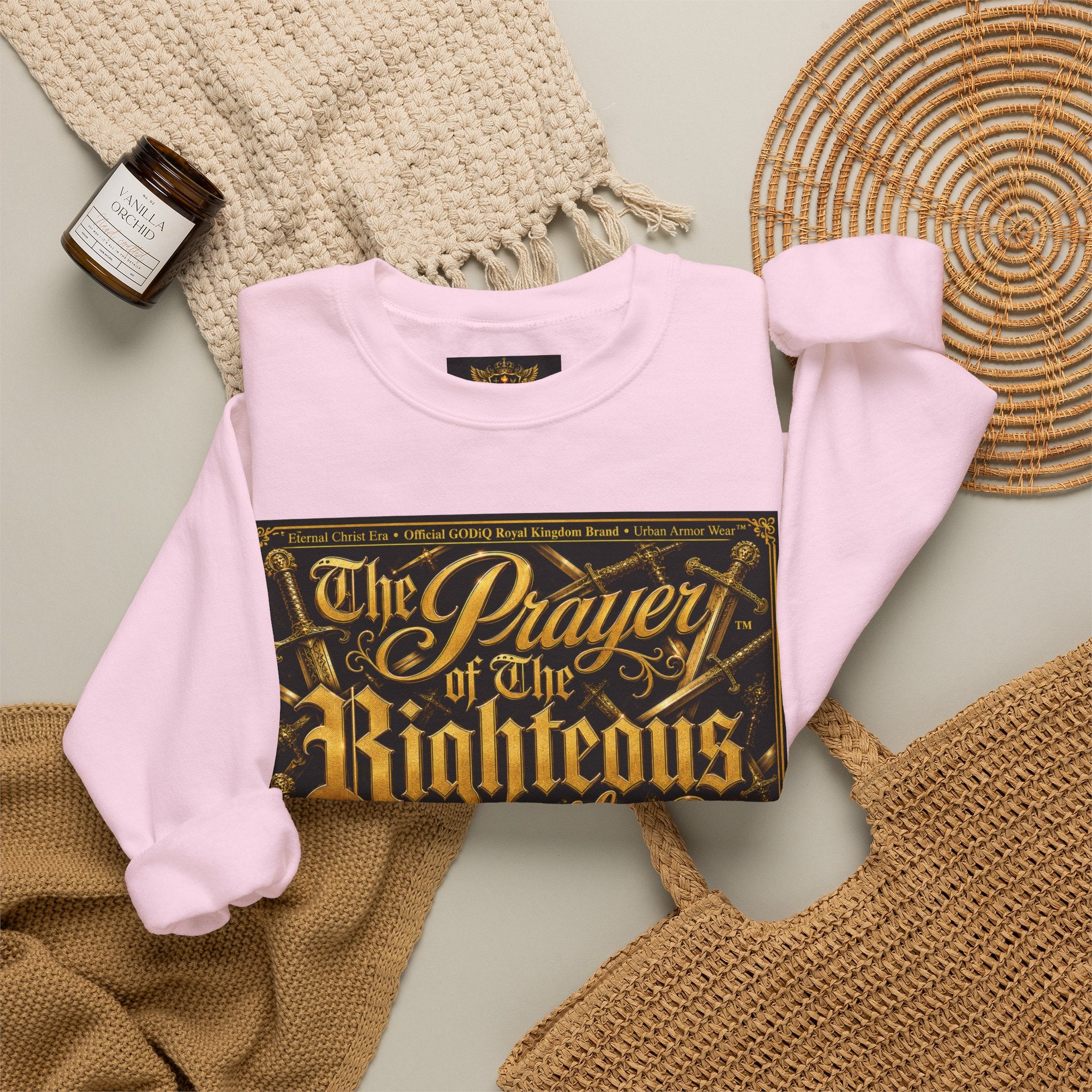 Prayer of the Righteous™ Crewneck Sweatshirt — James 5 Faith Graphic | Luxury Christian Streetwear | GODiQ Royal Kingdom™ Urban Armor Wear™