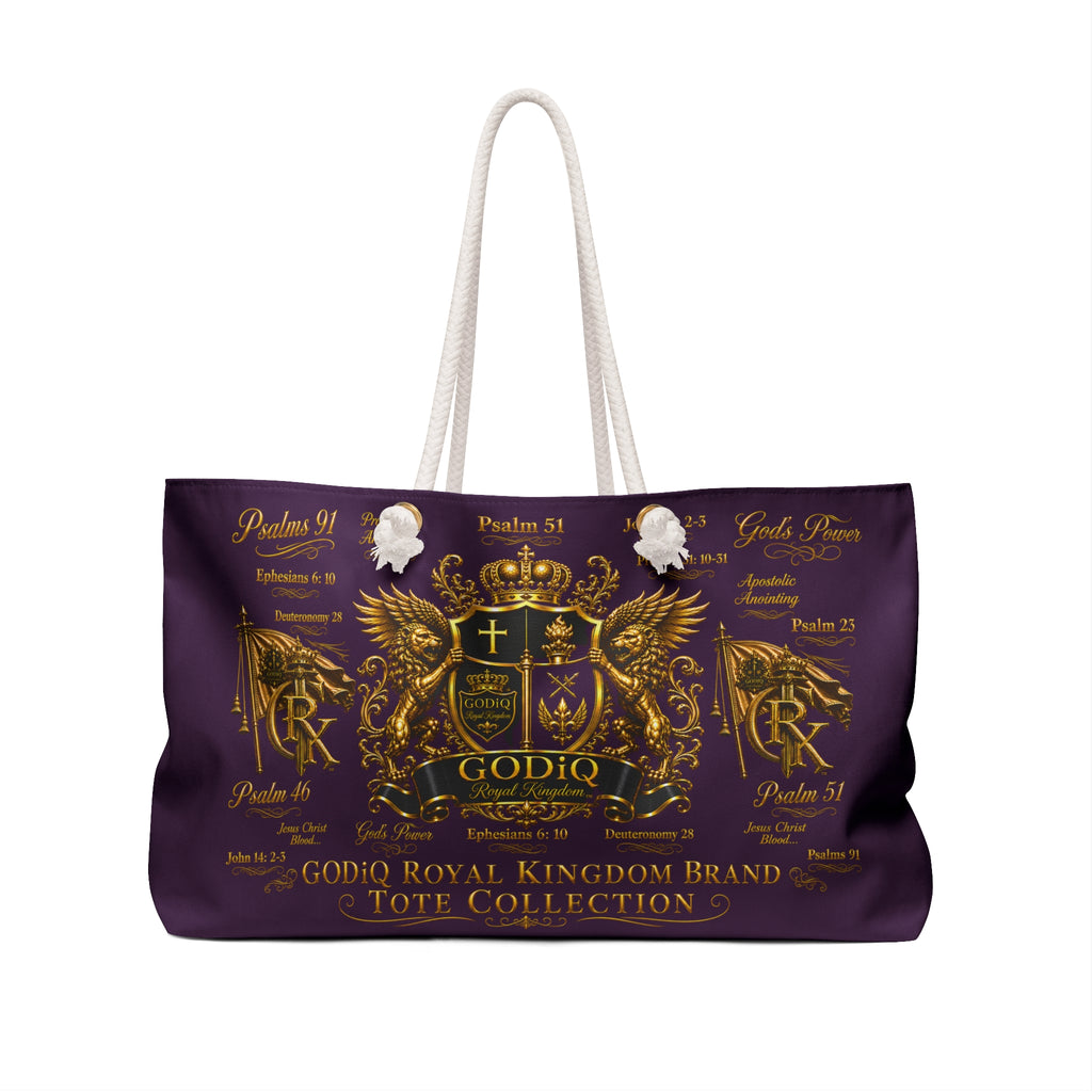 GODiQ Royal Kingdom™ Regal Crest Ministry Weekender Bag Luxury Christian Bible & Church Travel Tote | Premium Royal Purple & 24K Gold Kingdom Carryall | Pastor, Minister & Executive Overnight Bag