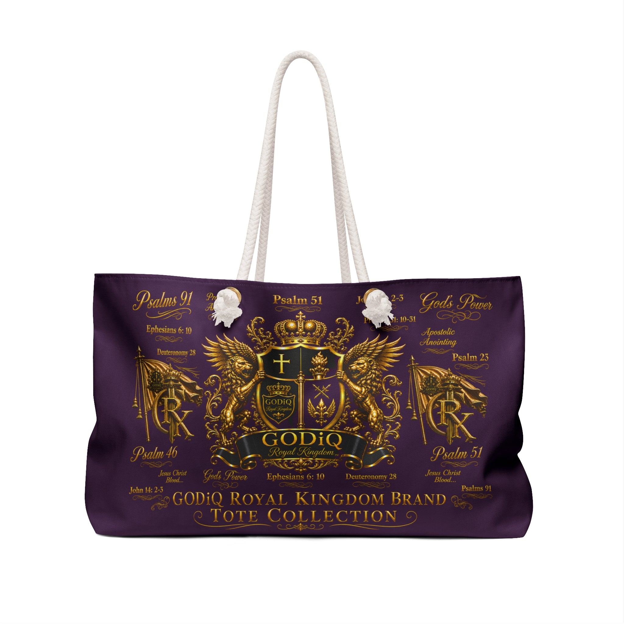 GODiQ Royal Kingdom™ Regal Crest Ministry Weekender Bag Luxury Christian Bible & Church Travel Tote | Premium Royal Purple & 24K Gold Kingdom Carryall | Pastor, Minister & Executive Overnight Bag
