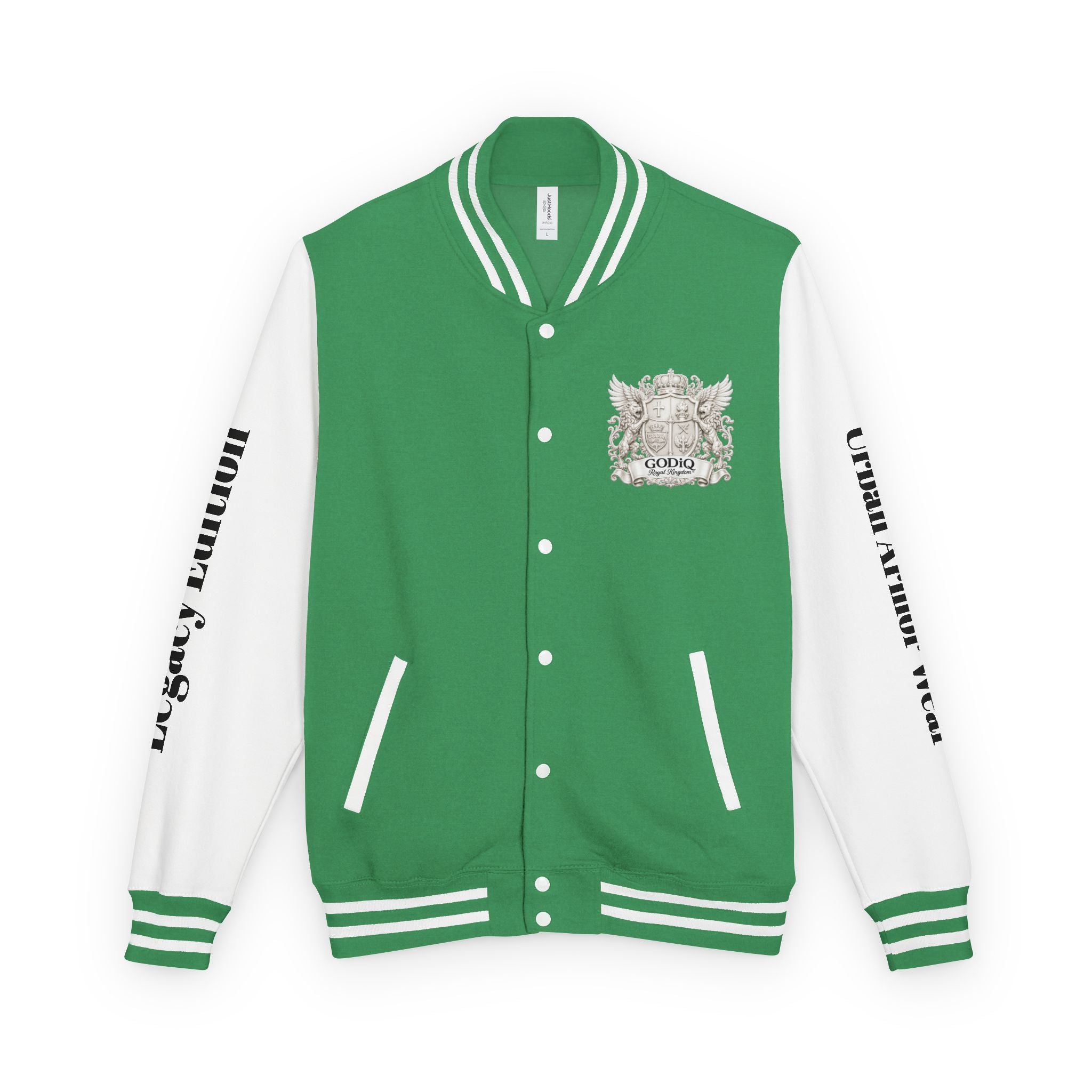 GODiQ Royal Kingdom™ Crest Letterman Jacket – Luxury Christian Varsity Jacket | Premium Heritage Streetwear | Urban Armor Wear™ Collegiate Bomber Coat