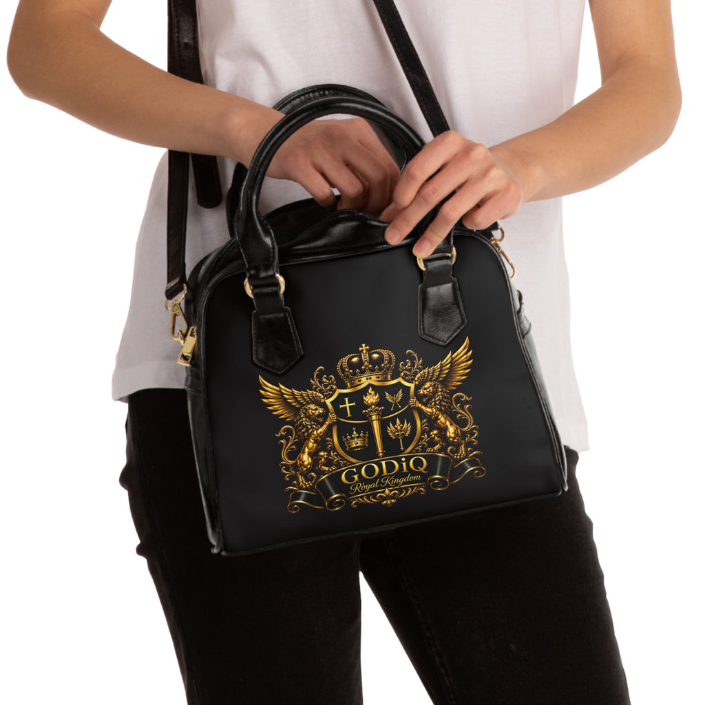 GODiQ Royal Kingdom™ Gold Crest Women's Ministry Shoulder Handbag – Luxury Christian Designer Purse | 24K Gold Heraldic Crest Bible Bag | Elegant Church & Kingdom Handbag