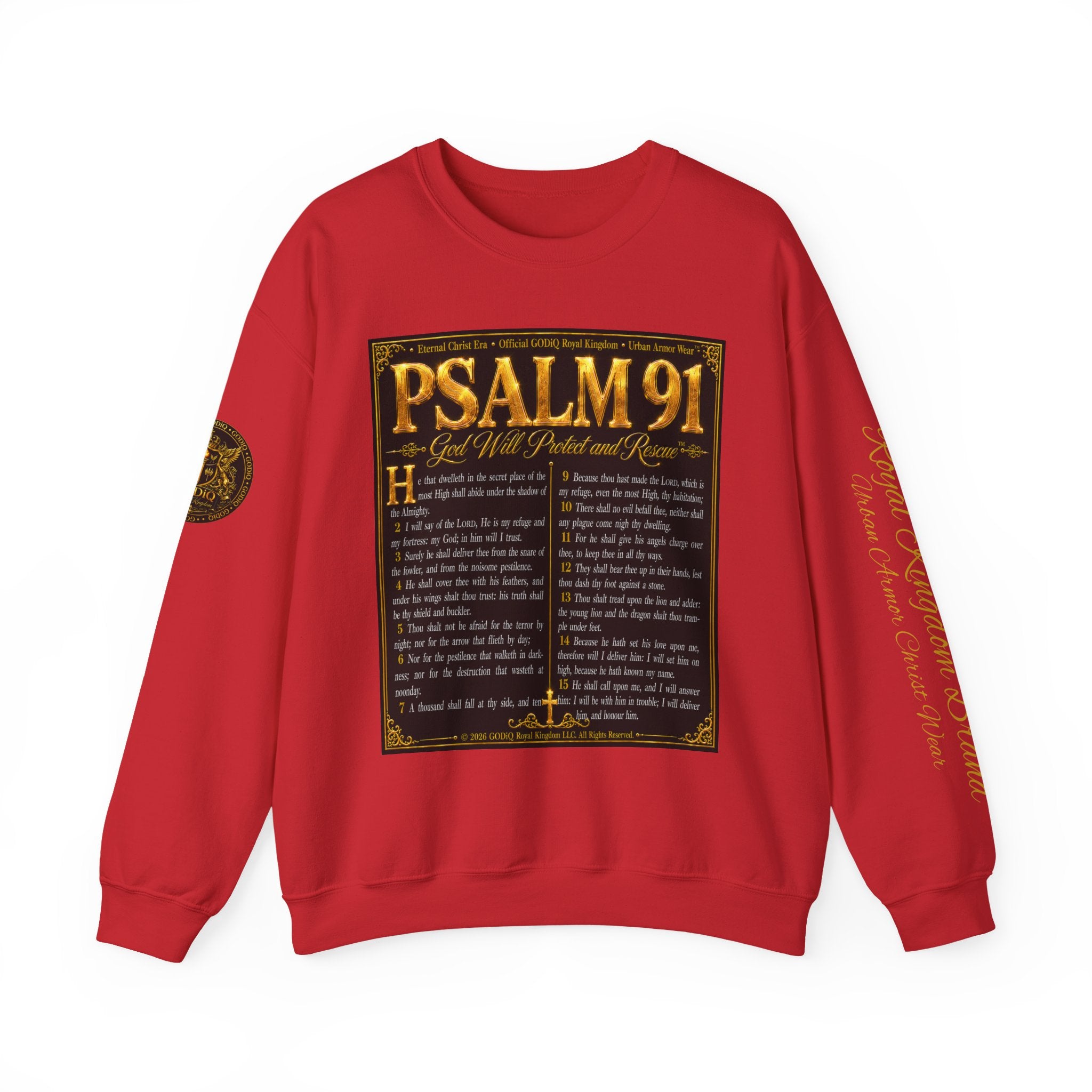 Psalm 91™ Crewneck Sweatshirt – "God's Promise of Divine Protection" Luxury Christian Pullover | Premium Faith Apparel | GODiQ Royal Kingdom™ Urban Armor Wear