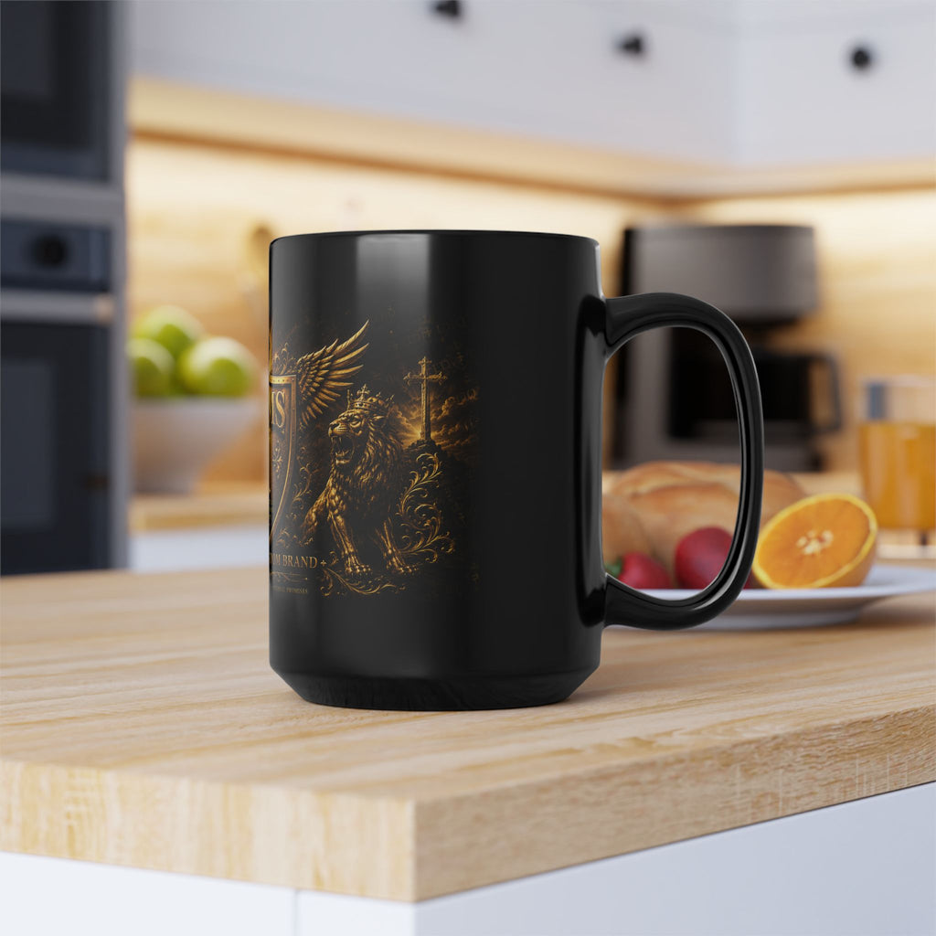 Psalms 91 Black Ceramic Mug – Religious Shield & Lion Design, Christian Coffee Cup (11oz/15oz)