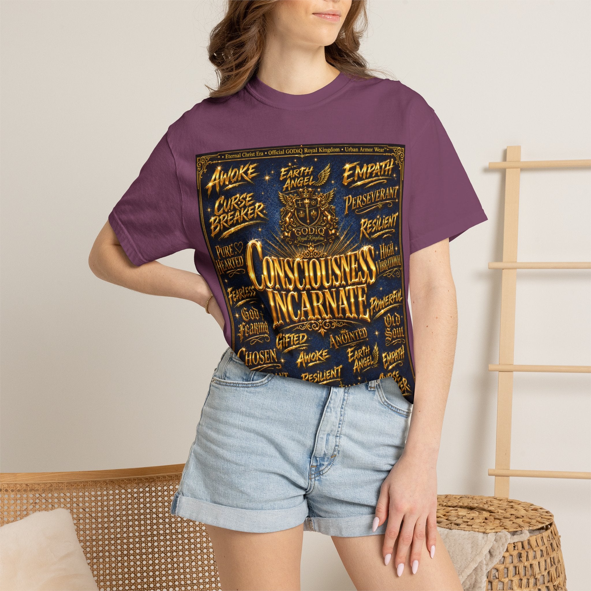 GODiQ Consciousness Incarnate™ Christian Graphic T-Shirt – Luxury Garment-Dyed Faith Apparel | "Awake For All Eternity!" Premium Heavyweight Tee | GODiQ Royal Kingdom™ Urban Armor Wear